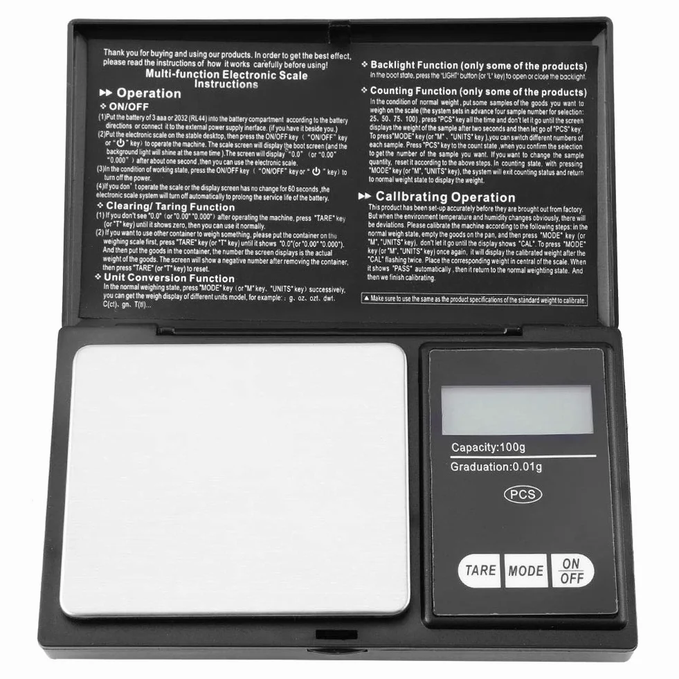 Skala jubilerska, mini skala 0,1g / 0,01g / oz/dwt/gn Precyzyjna przenośna kieszonkowa waga Ekran LED Cyfrowe wagi (100g / 0,1g)