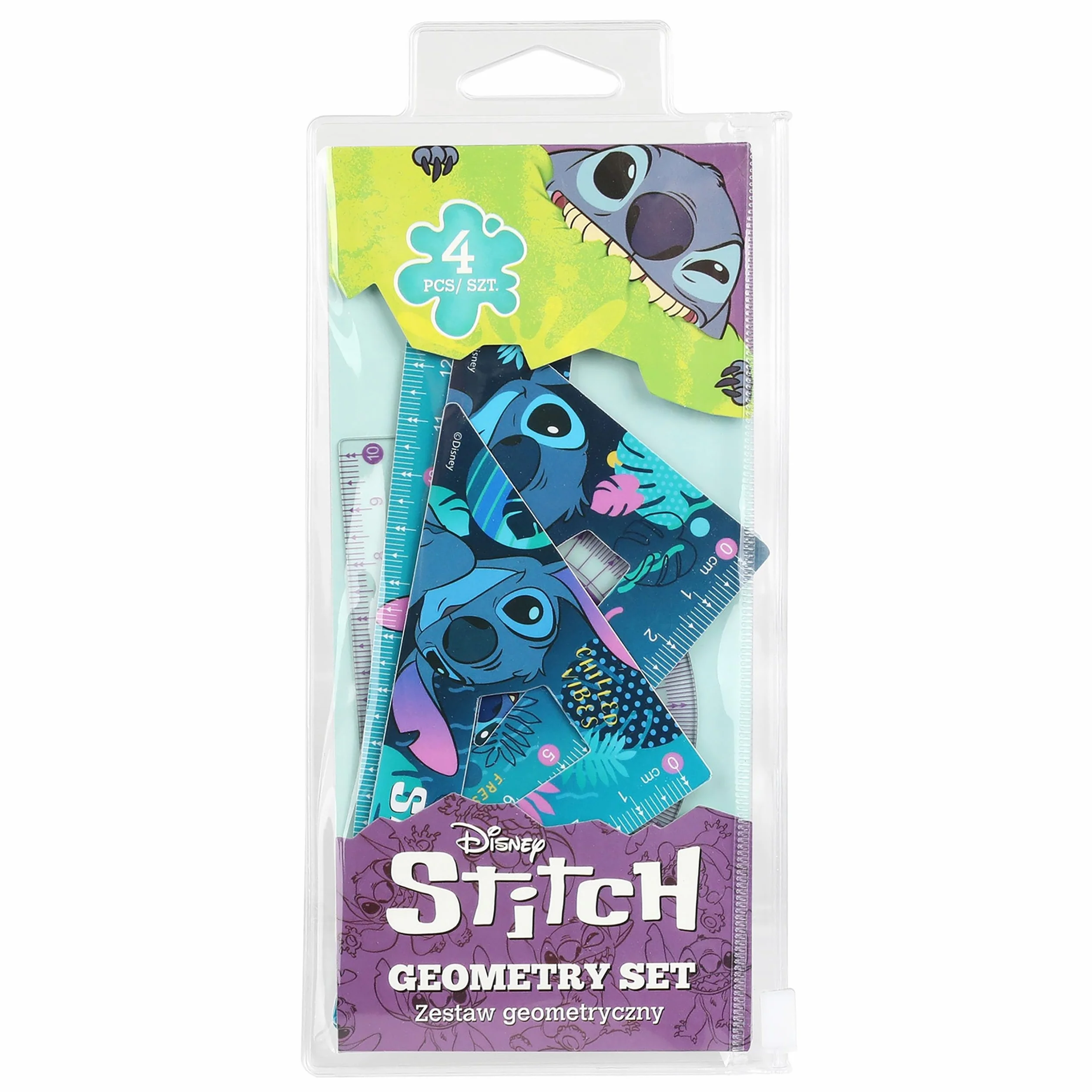 DISNEY Stitch Zestaw przyborów szkolnych, przybory geometryczne 4 elementy
