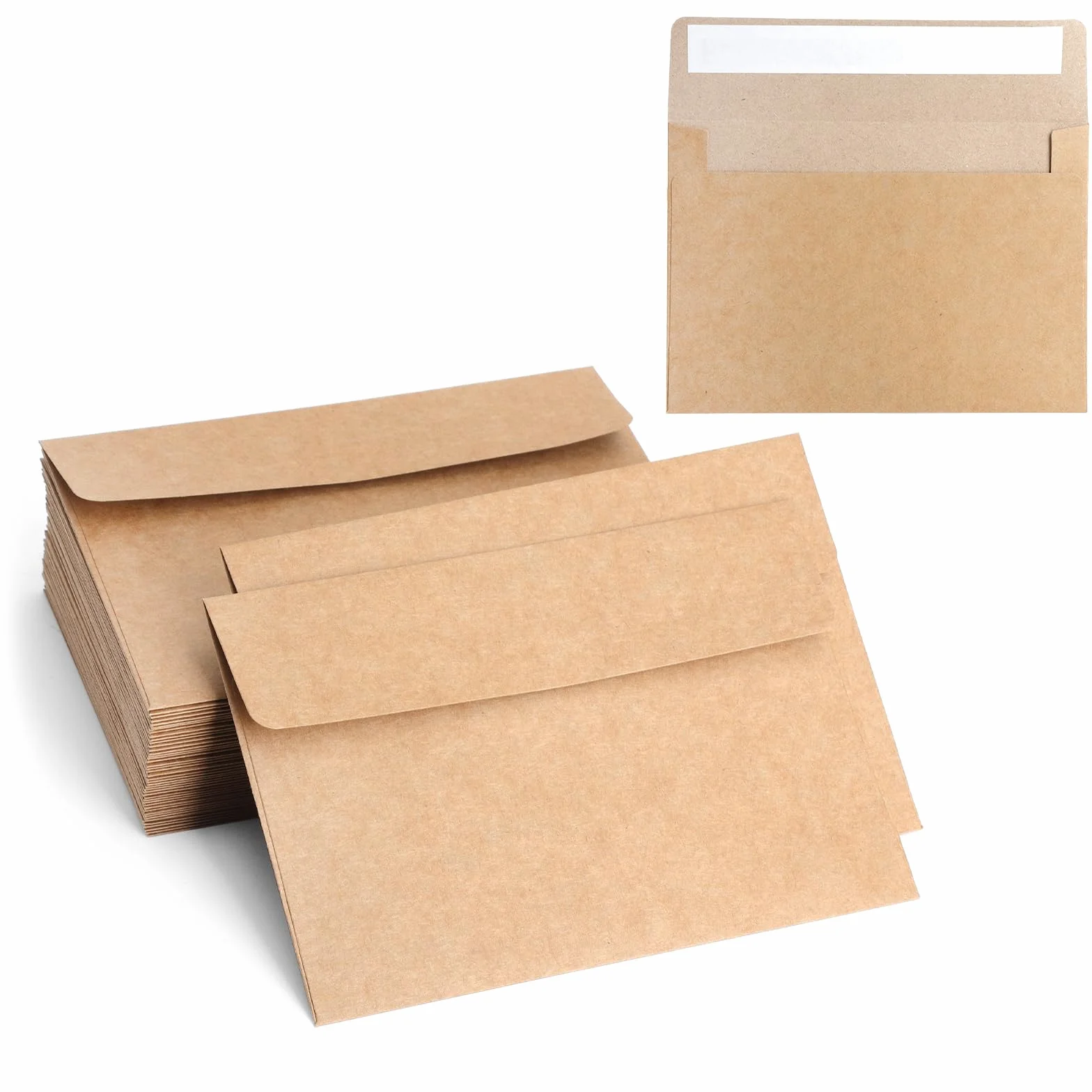 100 kopert C6, gruby papier 114 x 162 mm, bez okienka, brązowe i przyjazne dla środowiska, samoprzylepne, ze zdejmowanym paskiem