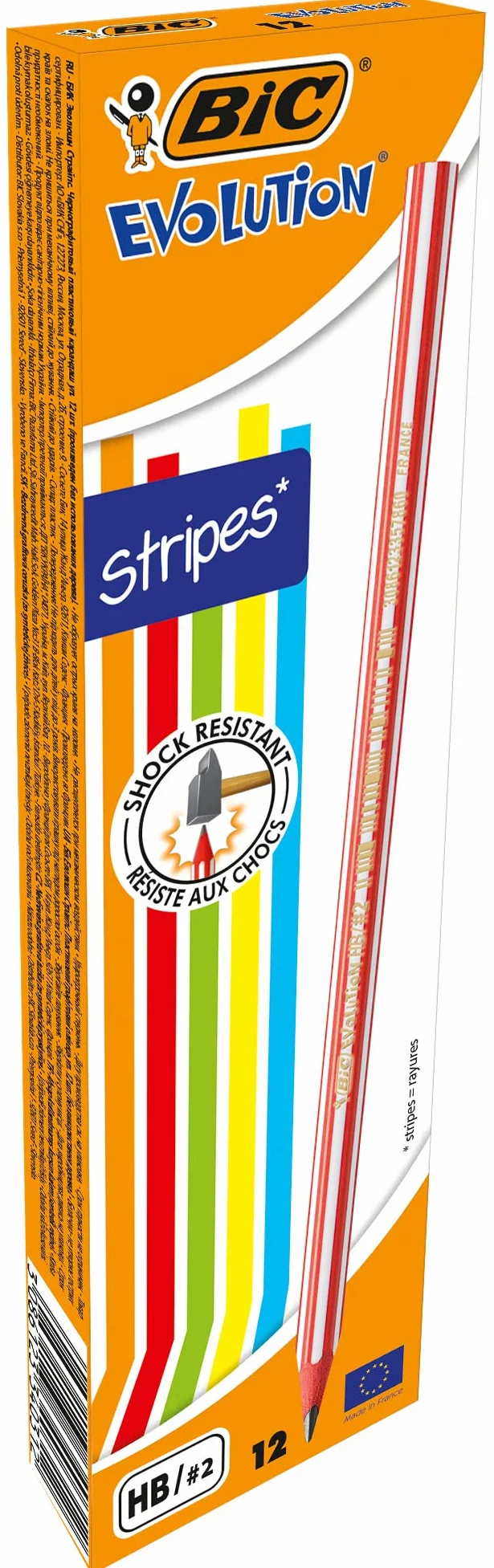 BIC Evolution Stripes ołówek HB – różne kolory obudowy, opakowanie 12 szt.