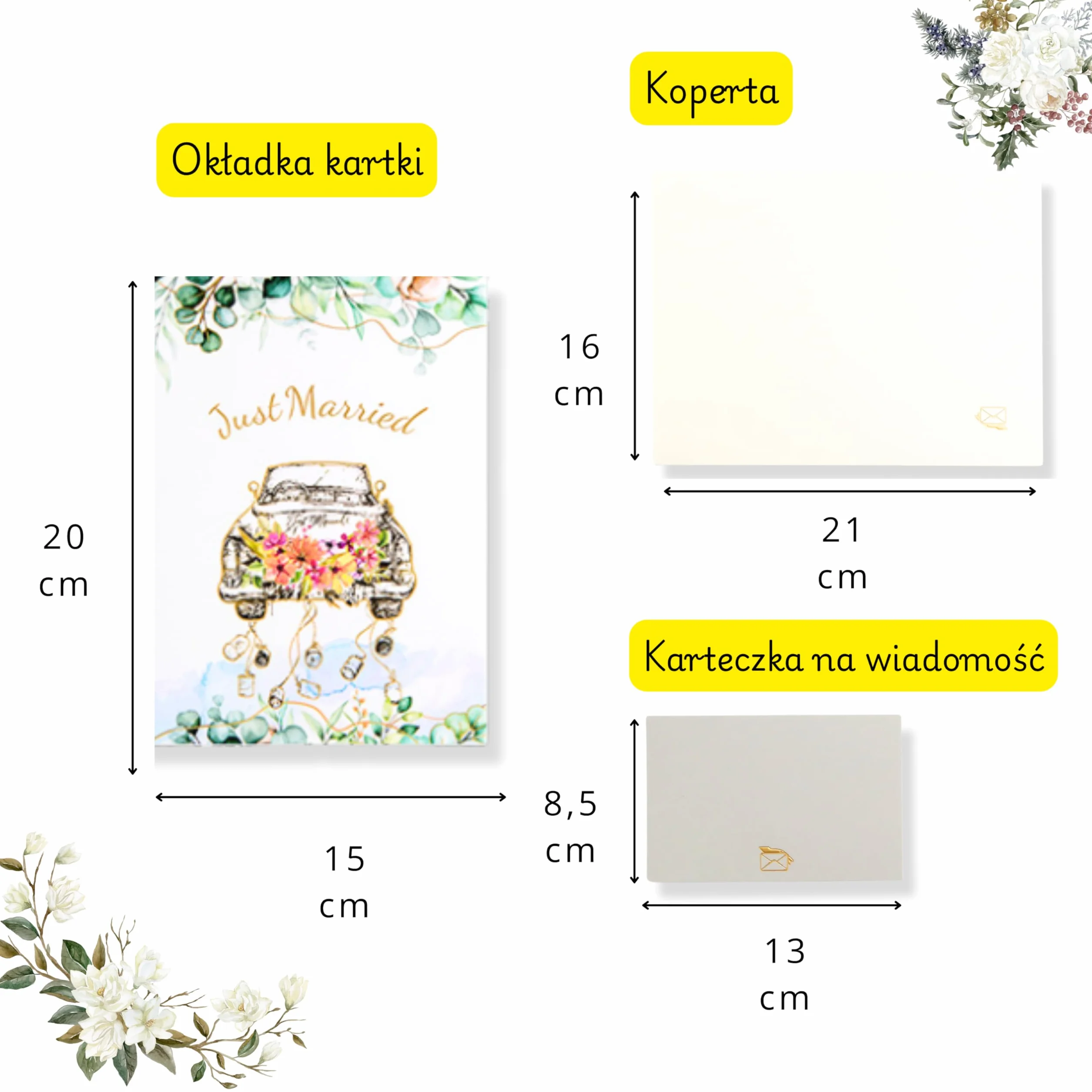 Kartka 3D z życzeniami z okazji ślubu – Just Married kartka z życzeniami z okazji samochodu z parą młodą i balonami w kształcie serca, romantyczna kartka ślubna z okazji ślubu, urząd stanu