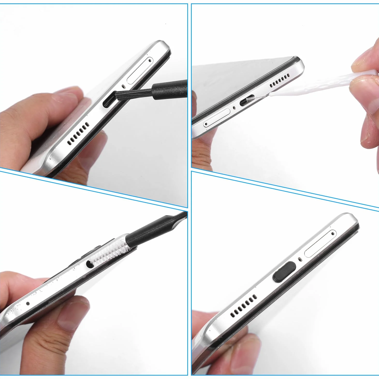 Zestaw 16 szt. szczotek do czyszczenia USB C do telefonu, głośnika, słuchawek, laptopa (biały)