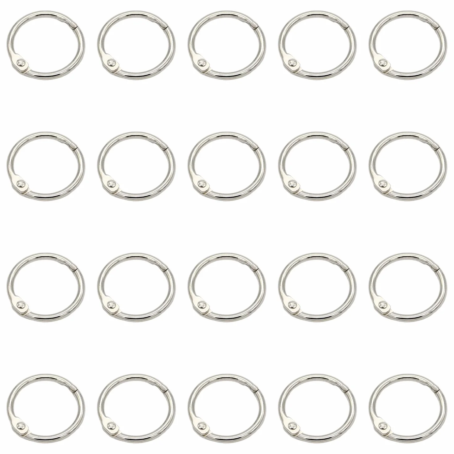 20 sztuk pierścionków do książek, obligatorów, 20 mm, metalowe pierścienie na karty, do scrapbookingu, albumu, notatnika, kart (srebrne)