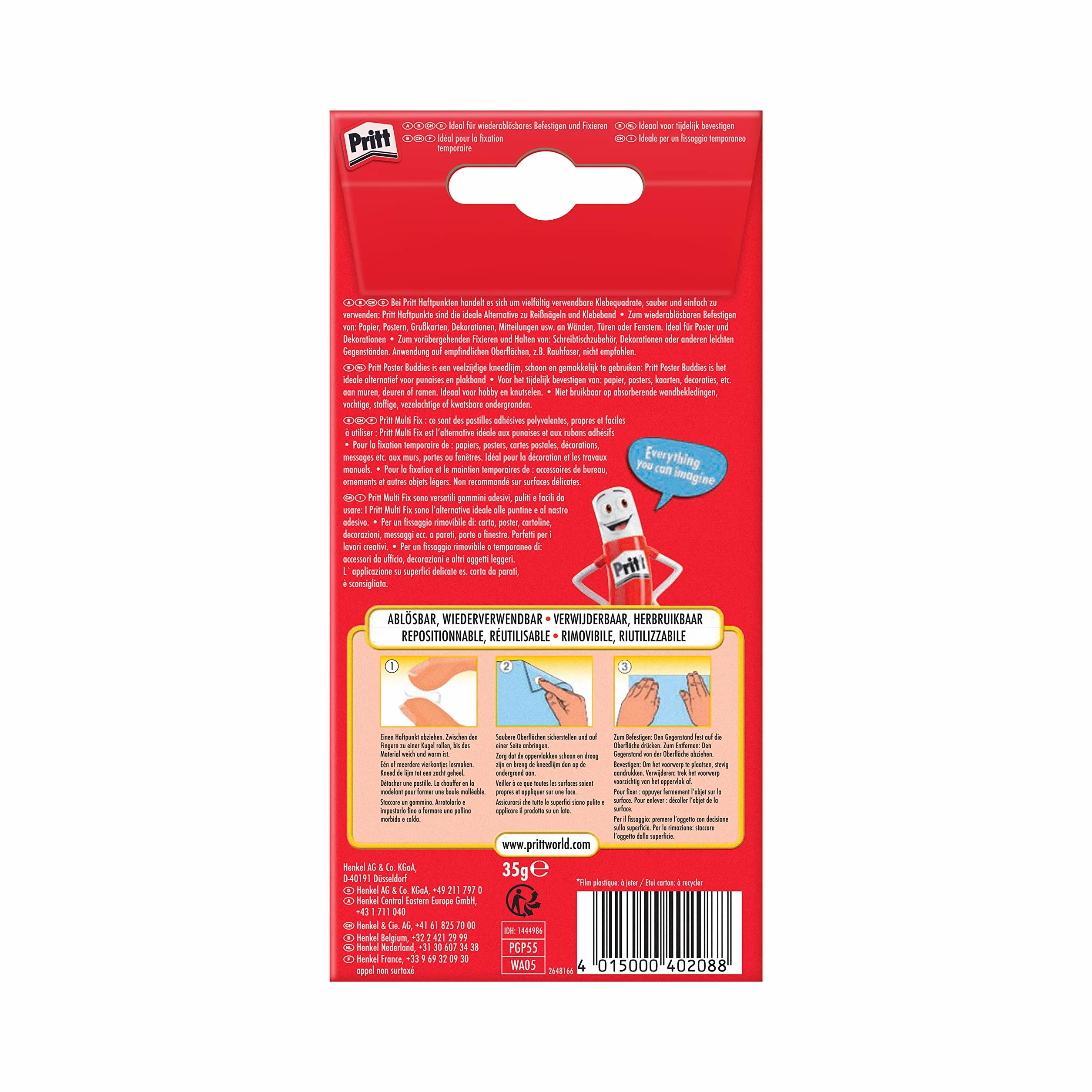 Pritt PGP55 Multi-Fix punkty samoprzylepne, plakat Buddies, 65 sztuk, kolorowe