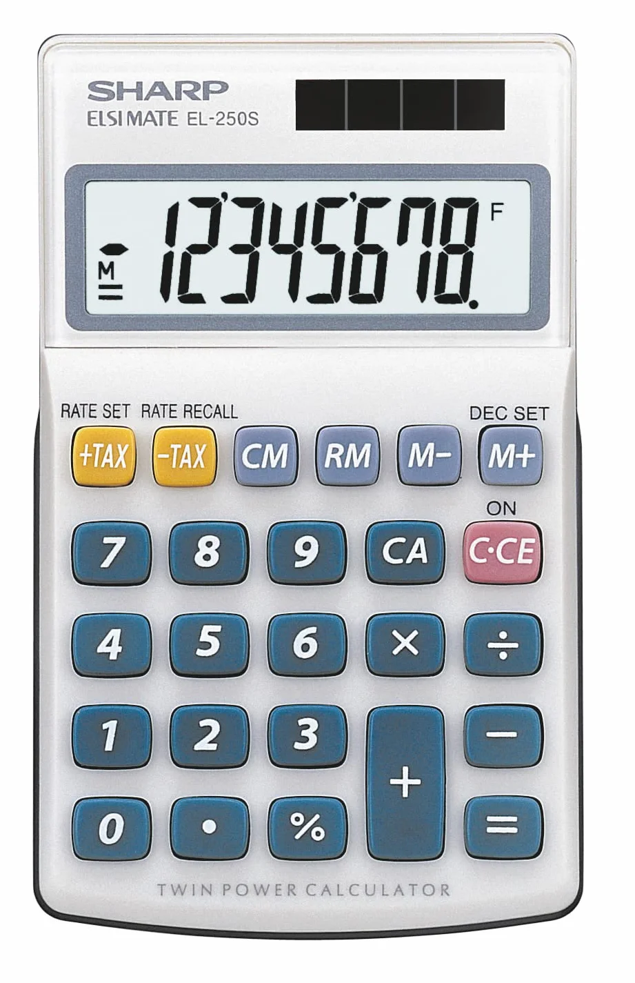 Sharp EL-250S kalkulator (8 cyfr, zasilanie solarne i bateryjne) biały