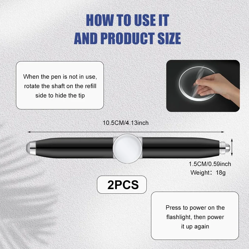 AUAUY 2 szt. Fidget Pen z oświetleniem LED, wielofunkcyjny długopis spinningowy pomaga myśleć i łagodzić stres, antystresowy długopis prezentowy dla dorosłych, studentów, dzieci, czarny, 2 szt
