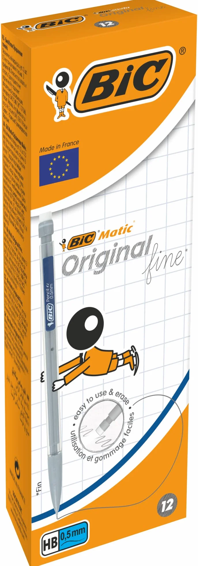 BIC Matic Original Fine 0.5mm HB Ołówek z gumką Pudełko 12szt