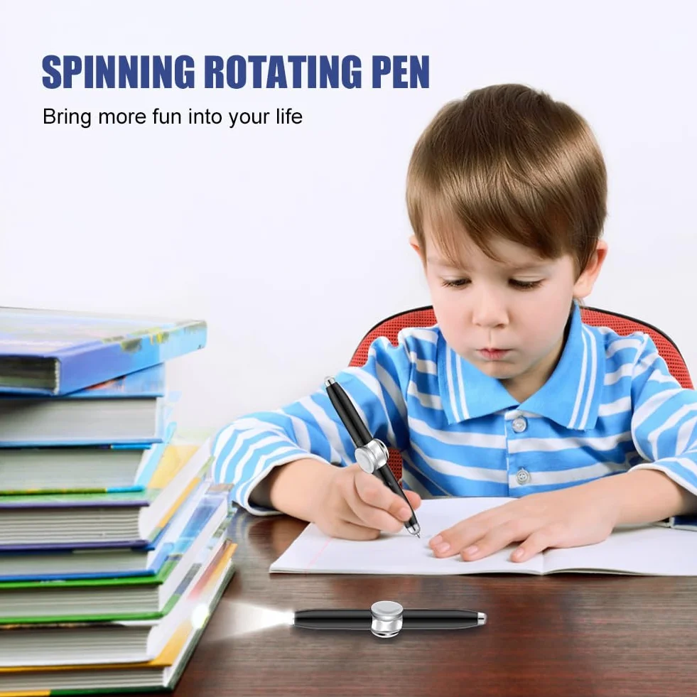 AUAUY 2 szt. Fidget Pen z oświetleniem LED, wielofunkcyjny długopis spinningowy pomaga myśleć i łagodzić stres, antystresowy długopis prezentowy dla dorosłych, studentów, dzieci, czarny, 2 szt