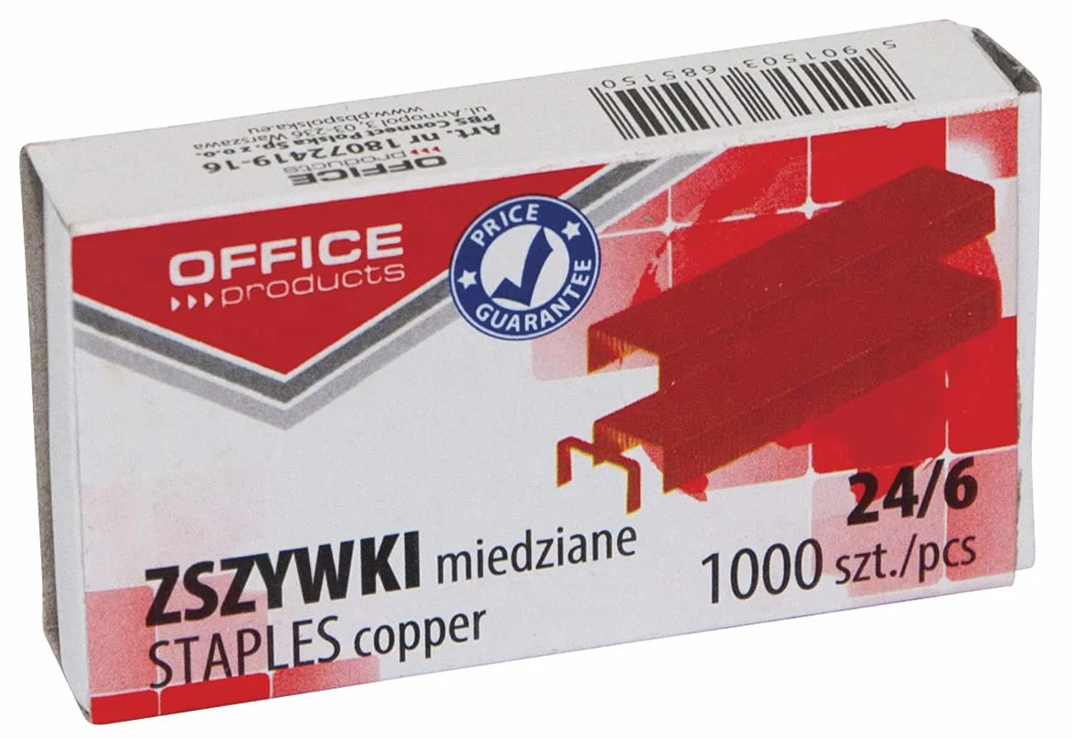 OFFICER PRODUCTS Miedziane uniwersalne zszywki 24/6, 10 000 sztuk (10 x 1000) do większości zszywaczy, biura, domu lub szkoły