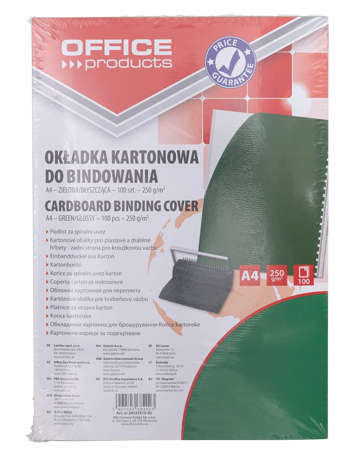 Okładki do Bindowania OFFICE PRODUCTS Karton A4 250gsm Skóropodobne 100szt Zielone/Prezentacja/Typ-do Bindowania/Rodzaj-Tylna, Karton/Materiał-Karton/Kolor-Zielony/Gramatura (g/m2)-250