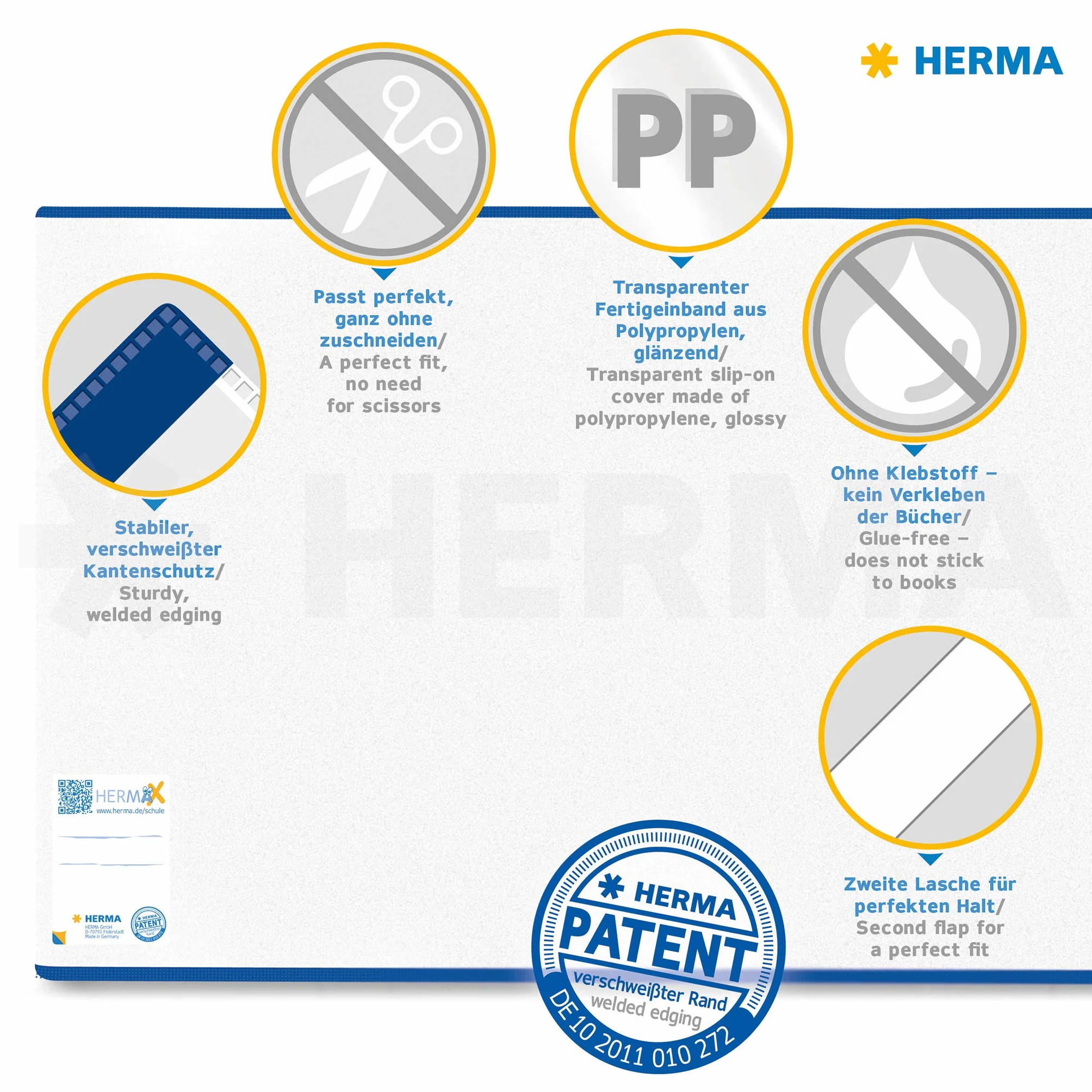 HERMA Hermäx Classic 7255 okładka na książkę 25,5 x 54 cm, z etykietą do opisywania i zabezpieczeniem krawędzi, z zmywalnej folii polipropylenowej, ochraniacz na podręczniki szkolne, przezroczysta
