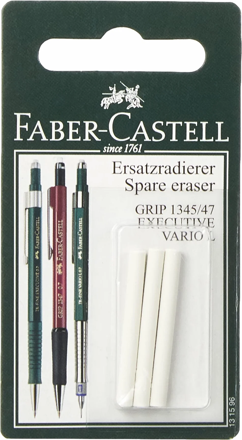 FABER-CASTELL 131596 – zapasowe gumki do ołówków automatycznych Grip 1345/1347, 3 sztuki