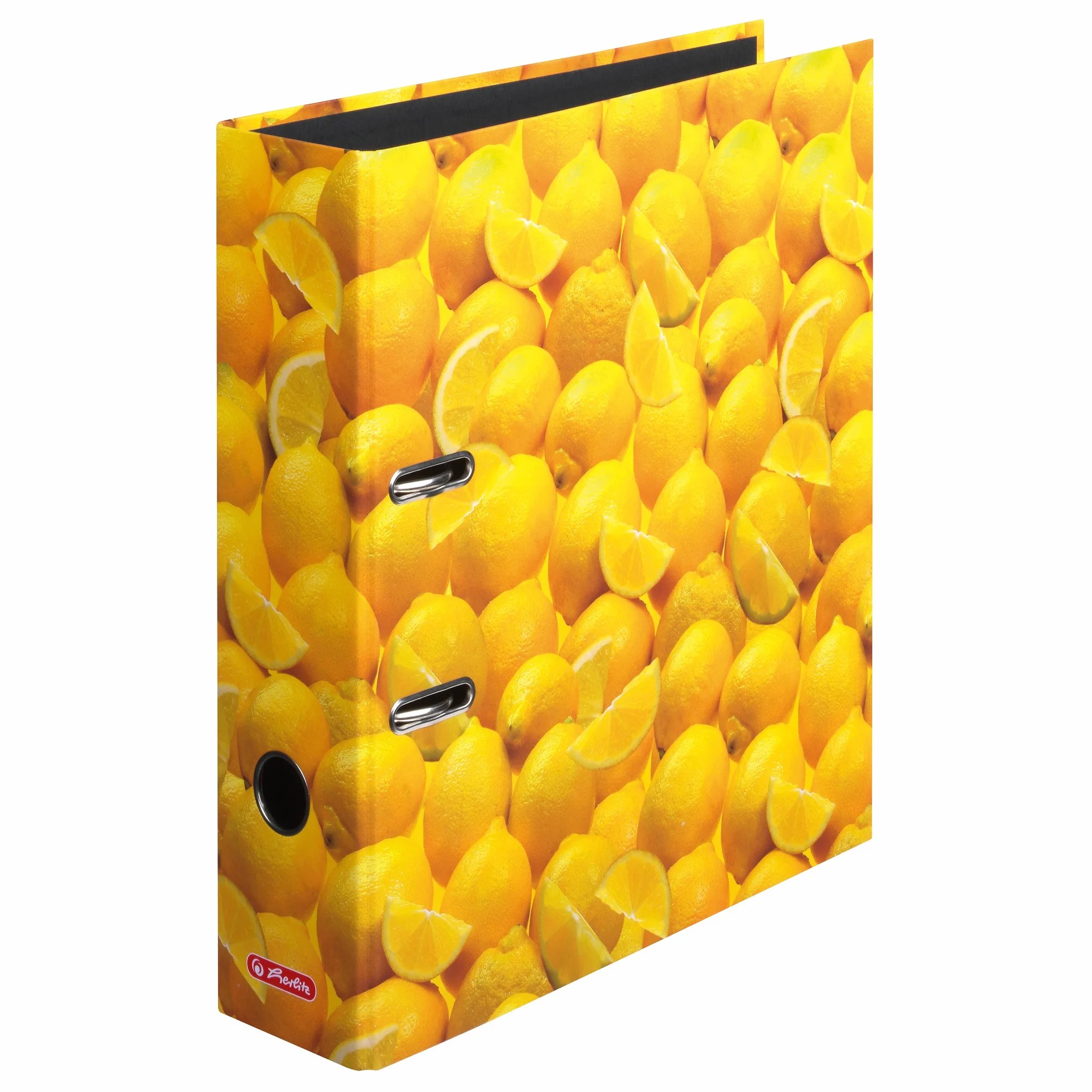 Herlitz maX.File Segregator na dokumenty A4 | Grzbiet 8cm | Wymienna dwustronna etykieta | Mechanizm dzwigniowy 2 ringowy z listwą dociskową | Powlekany Folią PP Okucia | Certyfikat FSC | Cytryny