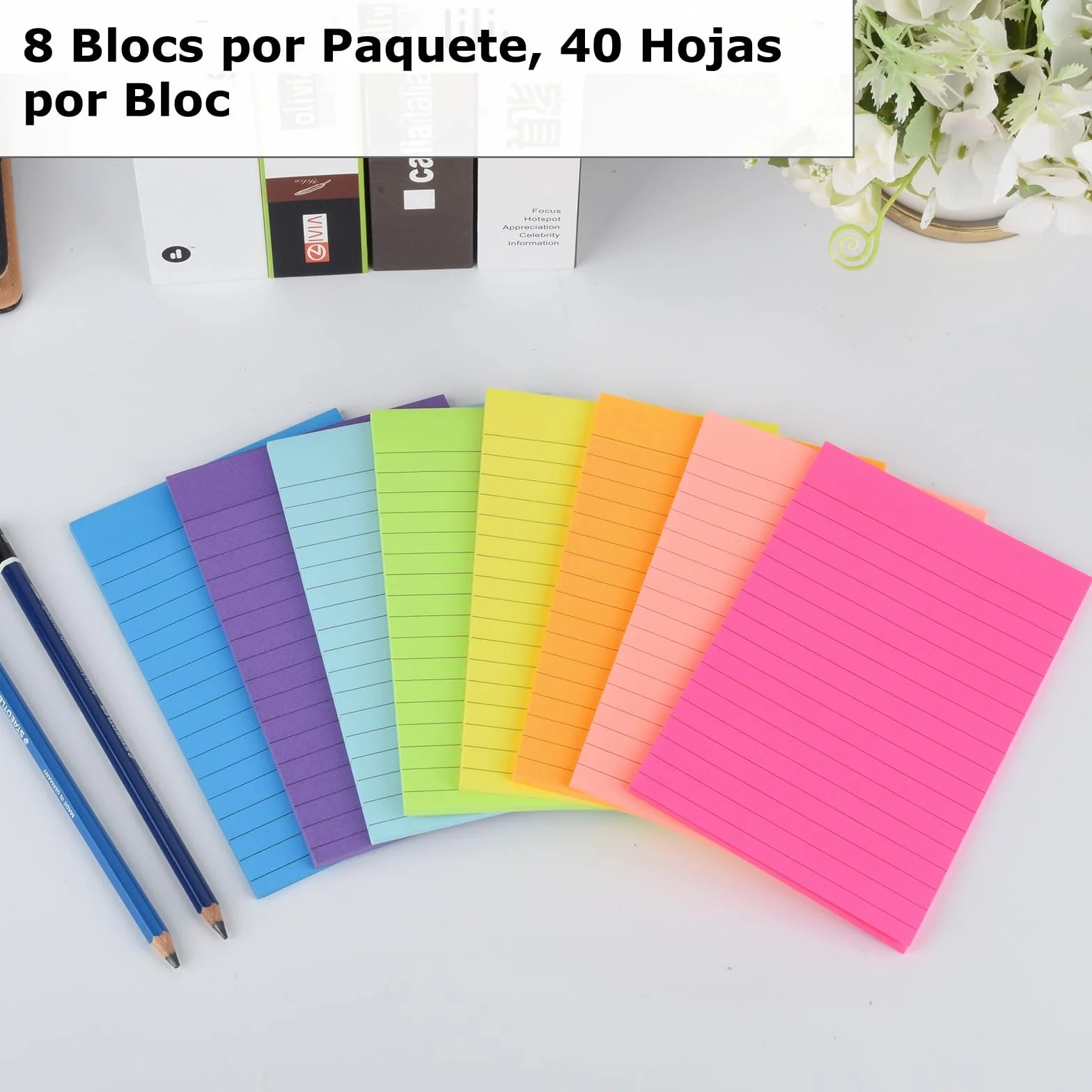 ZCZN Karteczki samoprzylepne 8 bloków x 40 kartek, 100 x 150 mm w 8 neonowych kolorach
