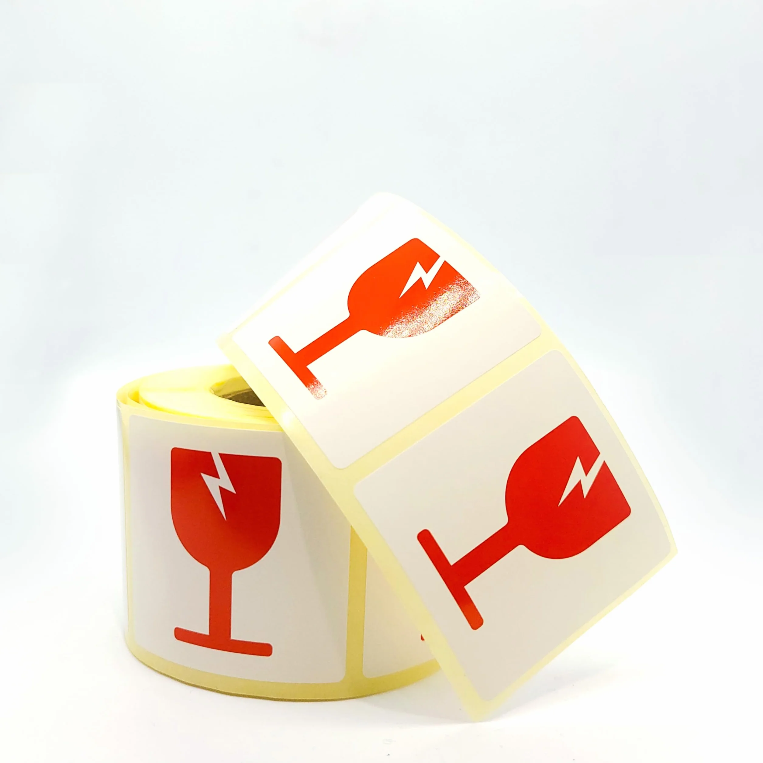 MD Labels Etykiety ostrzegawcze UWAGA SZKŁO 50x50 mm 500 szt czerwony kieliszek FRAGILE
