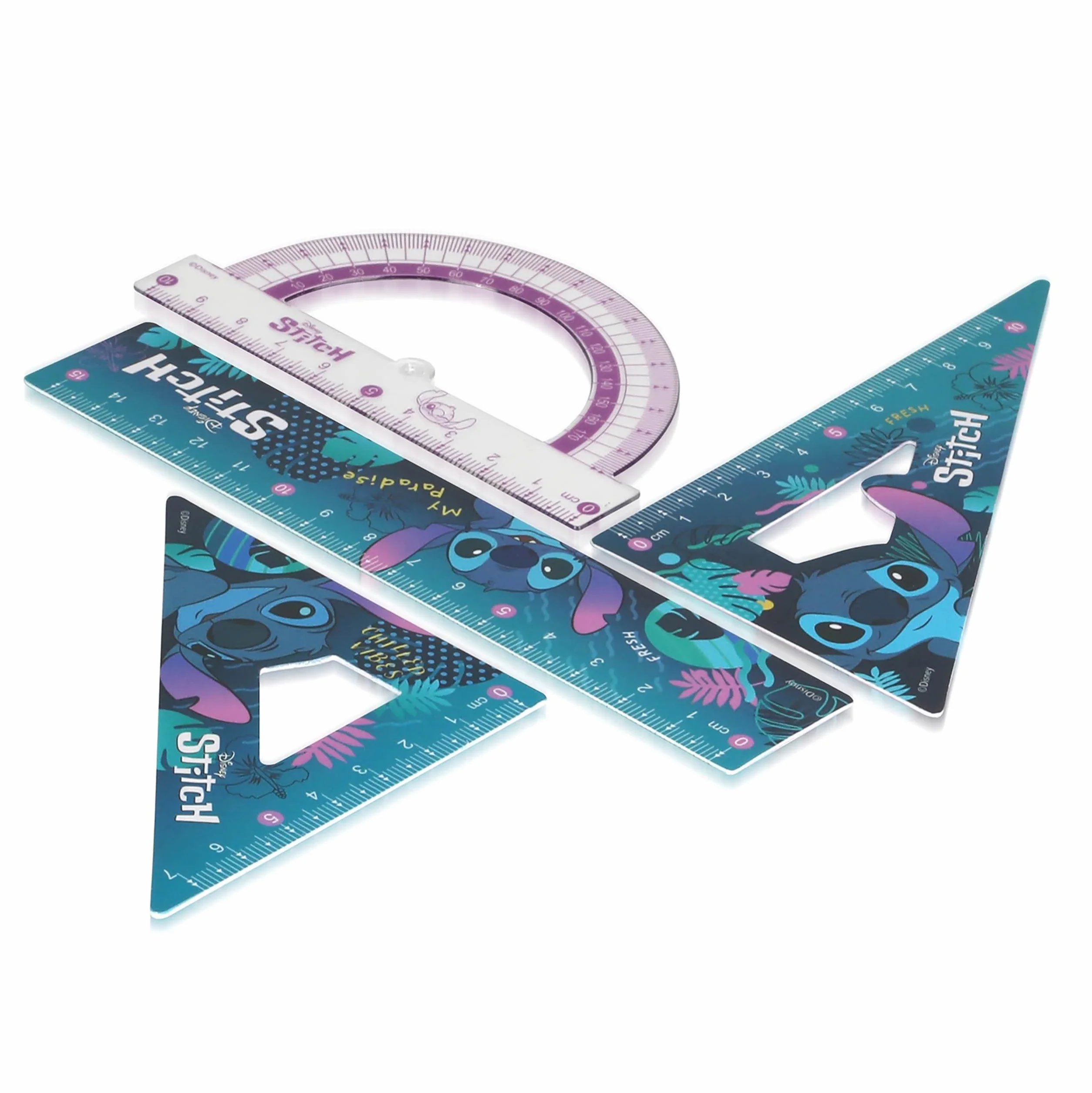 DISNEY Stitch Zestaw przyborów szkolnych, przybory geometryczne 4 elementy