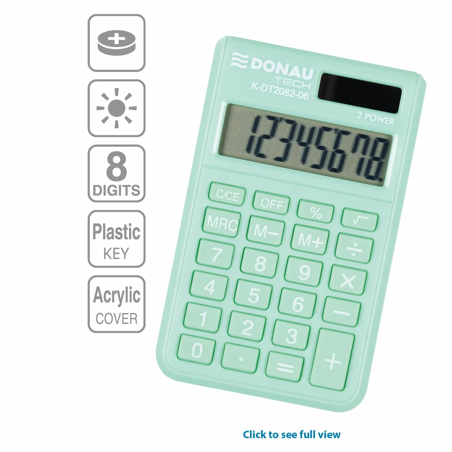 Kalkulator Donau TECH K-DT2082-06 8-cyfrowy Dual-Power Solar 97x60x10 mm zielony