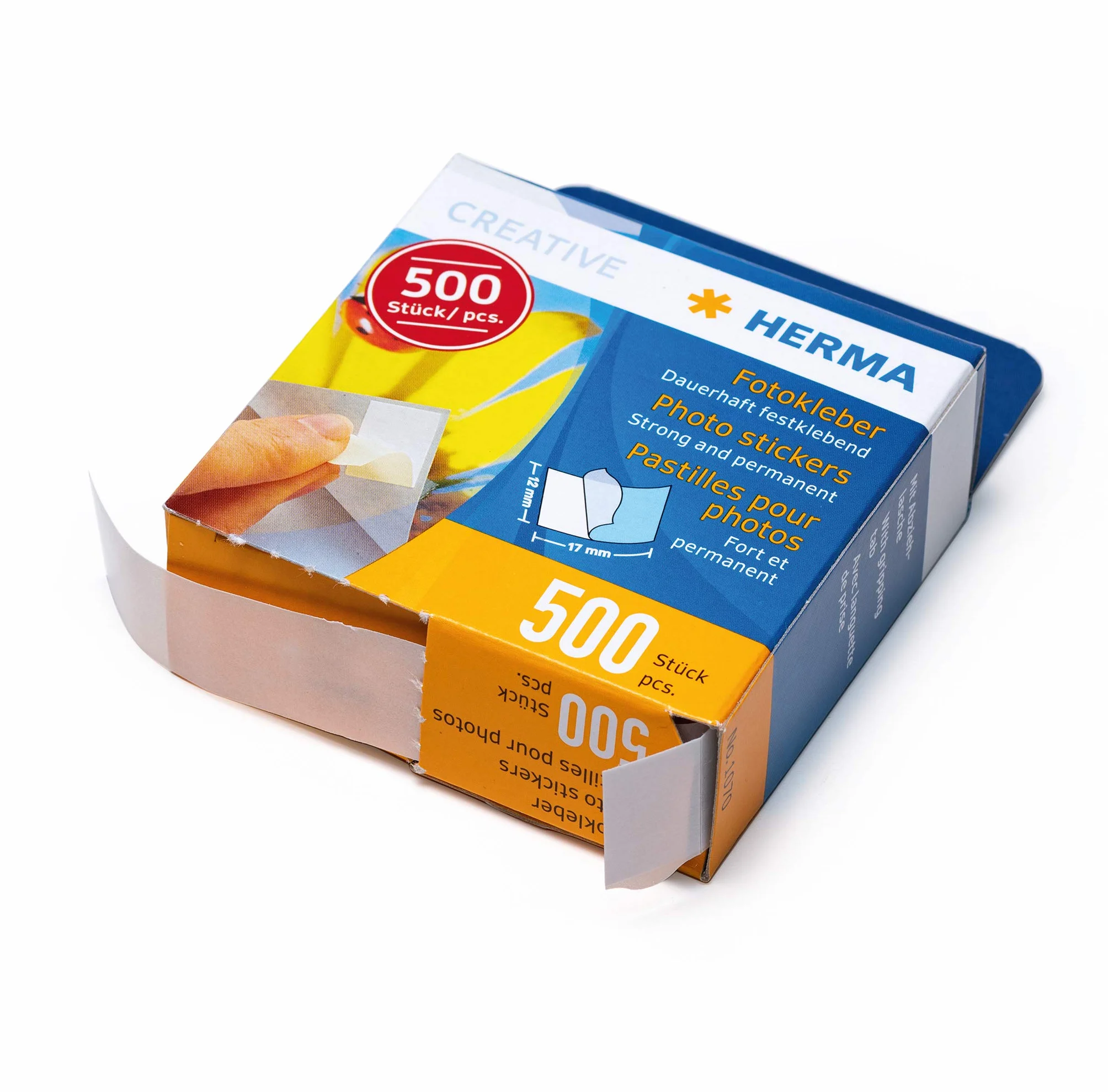 HERMA 1070 klejów do zdjęć, 500 sztuk, dwustronne samoprzylepne taśmy do albumów fotograficznych, scrapbookingu, księgi gości, fotoksiążki, podkładki samoprzylepne do zdjęć w pudełku z dozownikiem,