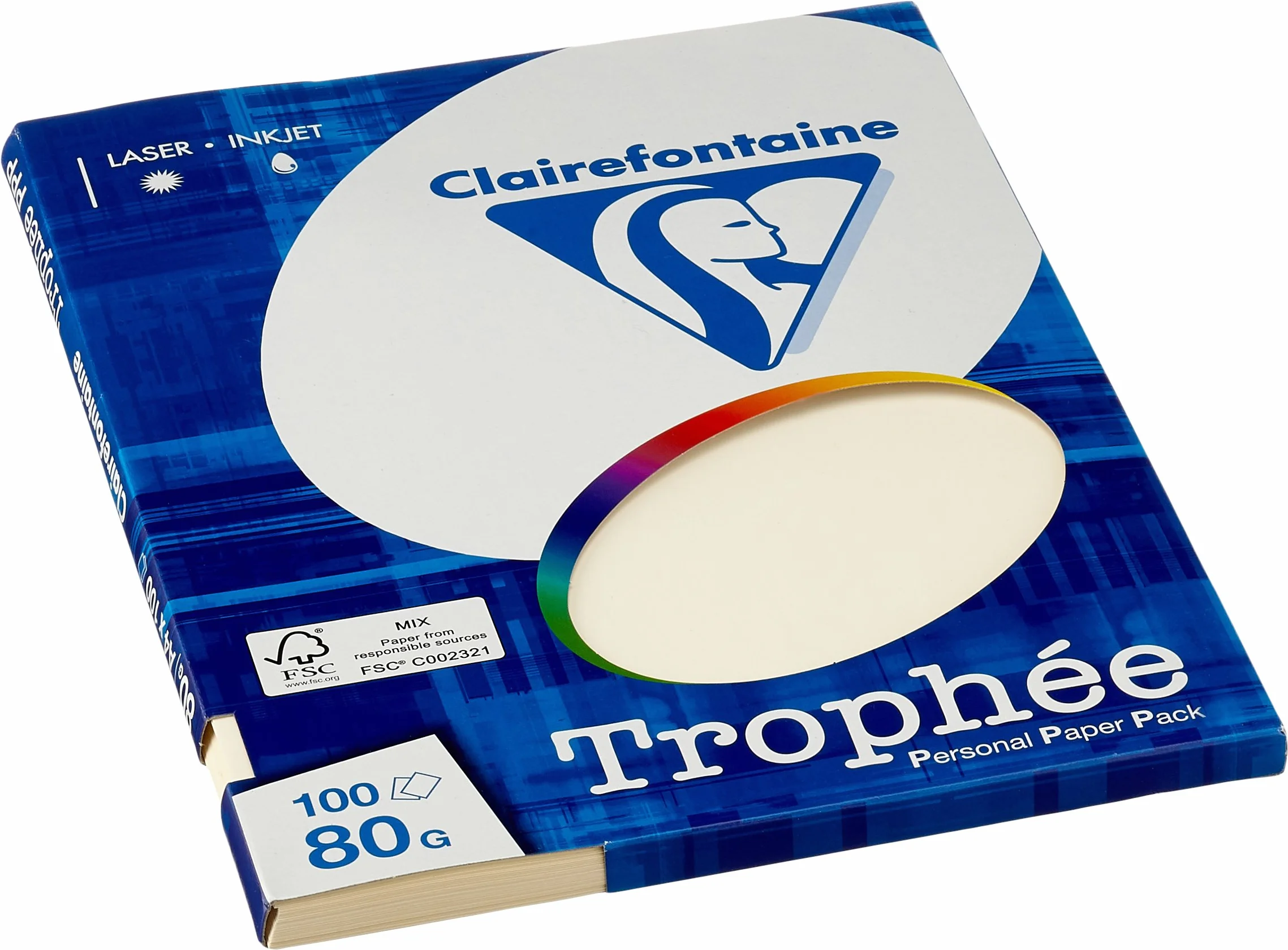 Clairefontaine 4104C Trophée PPP papier do drukarek, do wszystkich drukarek laserowych, kopiarek i drukarek atramentowych, DIN A4 (21 x 29,7 cm), 80 g, 1 ryza z 100 arkuszami, kość słoniowa