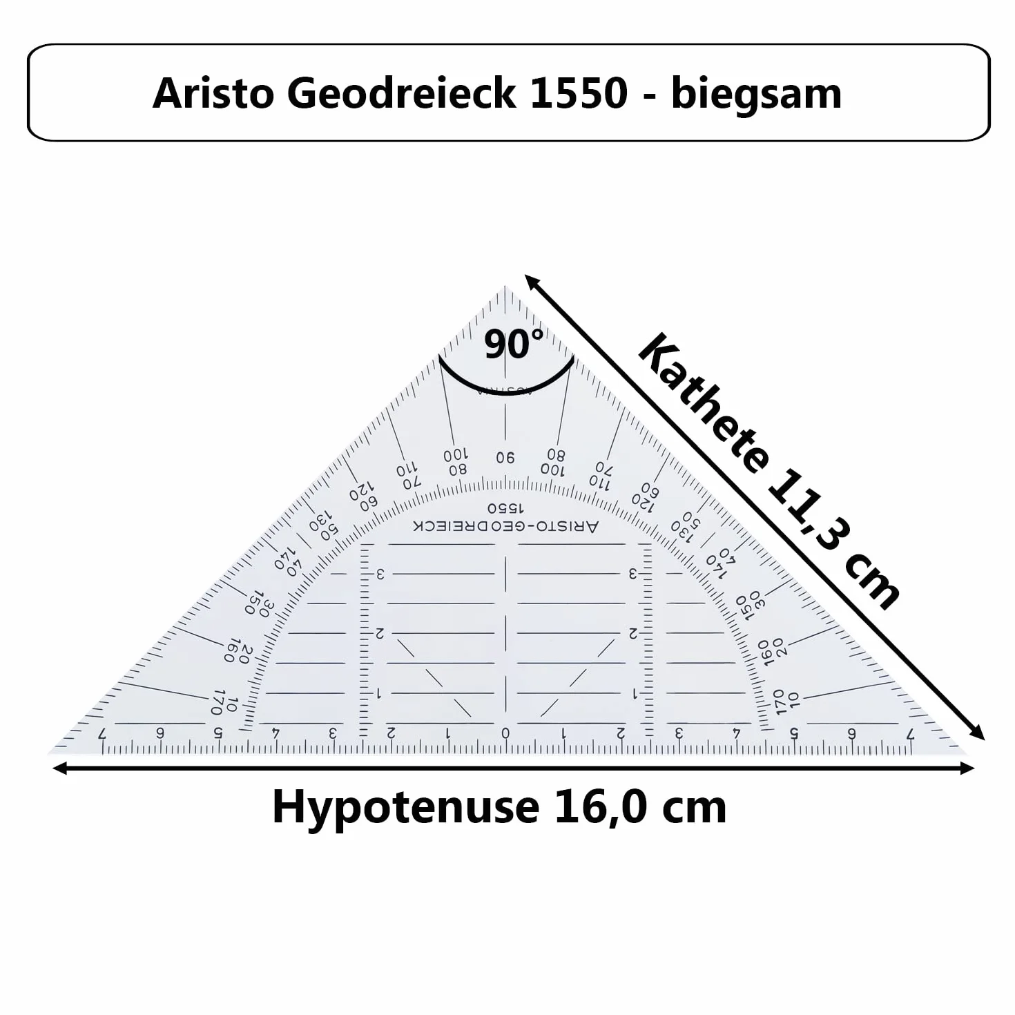 Aristo AR1550 ekierka geometryczna (16 cm, nietłukące się tworzywo sztuczne, wysoka dokładność wymiaru, odporne na ścieranie opis), przezroczysta