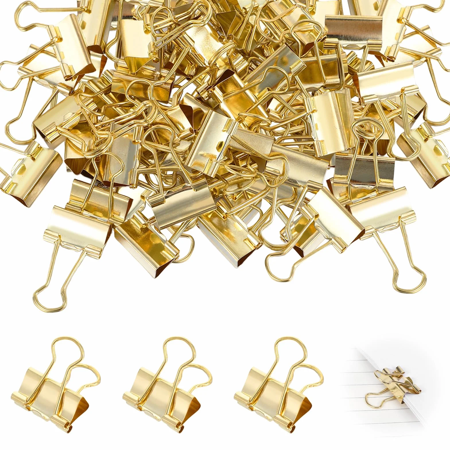 80 sztuk metalowych spinaczy do segregatora, 19 mm, uniwersalne klamerki, stabilne i wielokrotnego użytku, do biura, szkoły, do dokumentów, złote