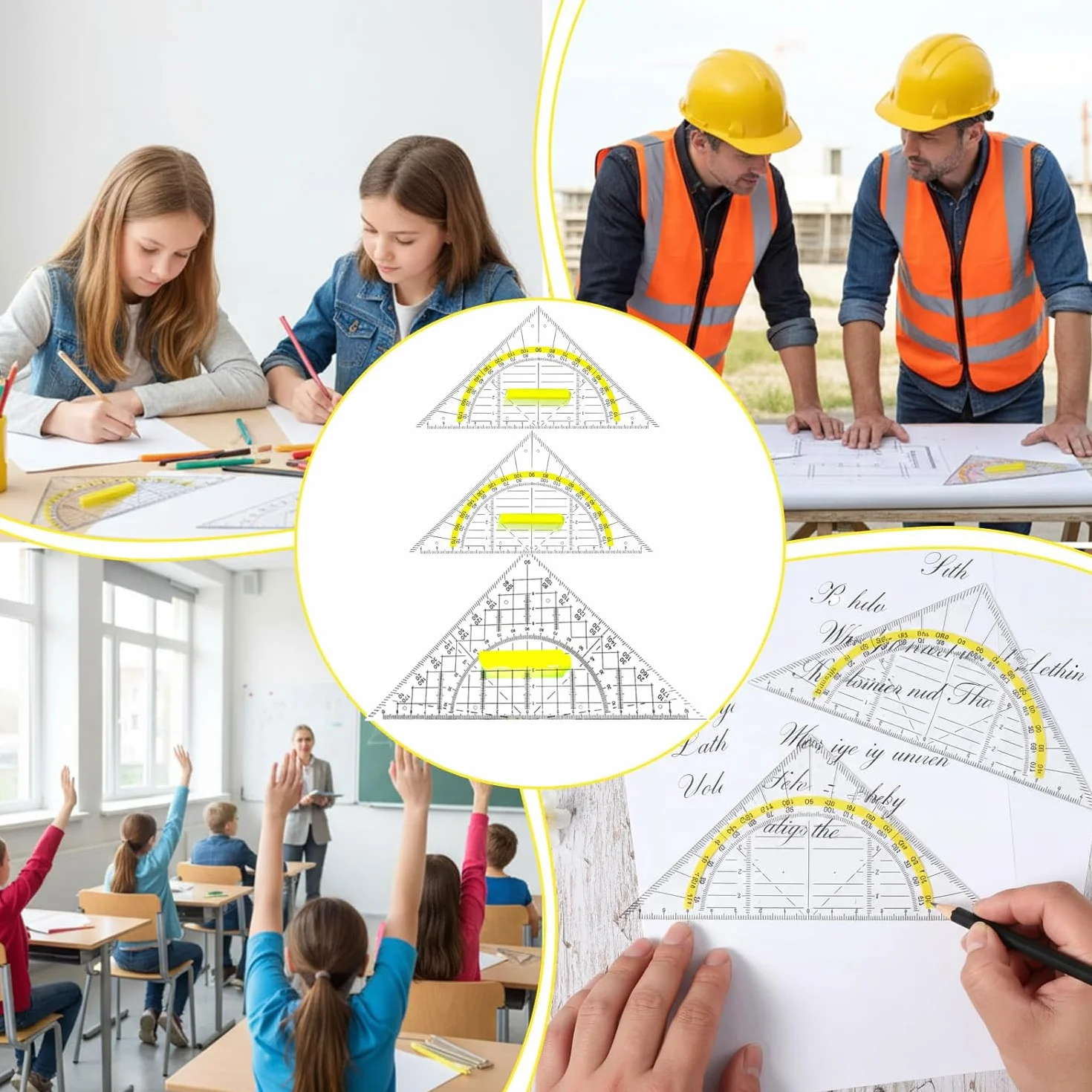 3 sztuki ekierki z uchwytem, 1x22,5 cm duża i 2x15,7 cm mała, wielofunkcyjna ekierka z kątomierzem, dla studentów, biuro, projektantów, profesjonalne rysunki, malarstwo