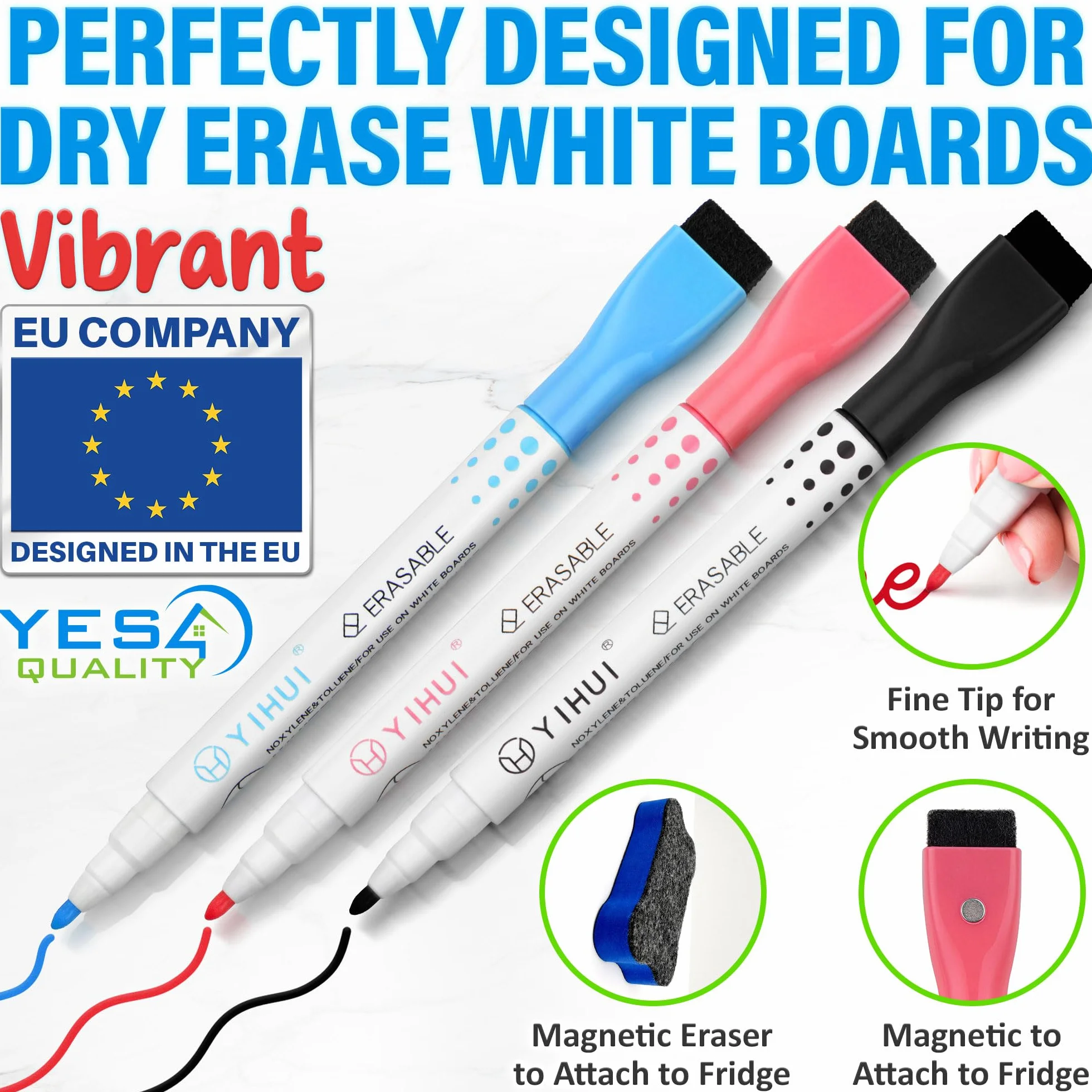 Magnetic Dry Erase Whiteboard Sheet for Fridge - A4 / 30x20 cm - Stain-Resistant w/ 3 Markers & Big Eraser with Magnet - by Yes4Quality