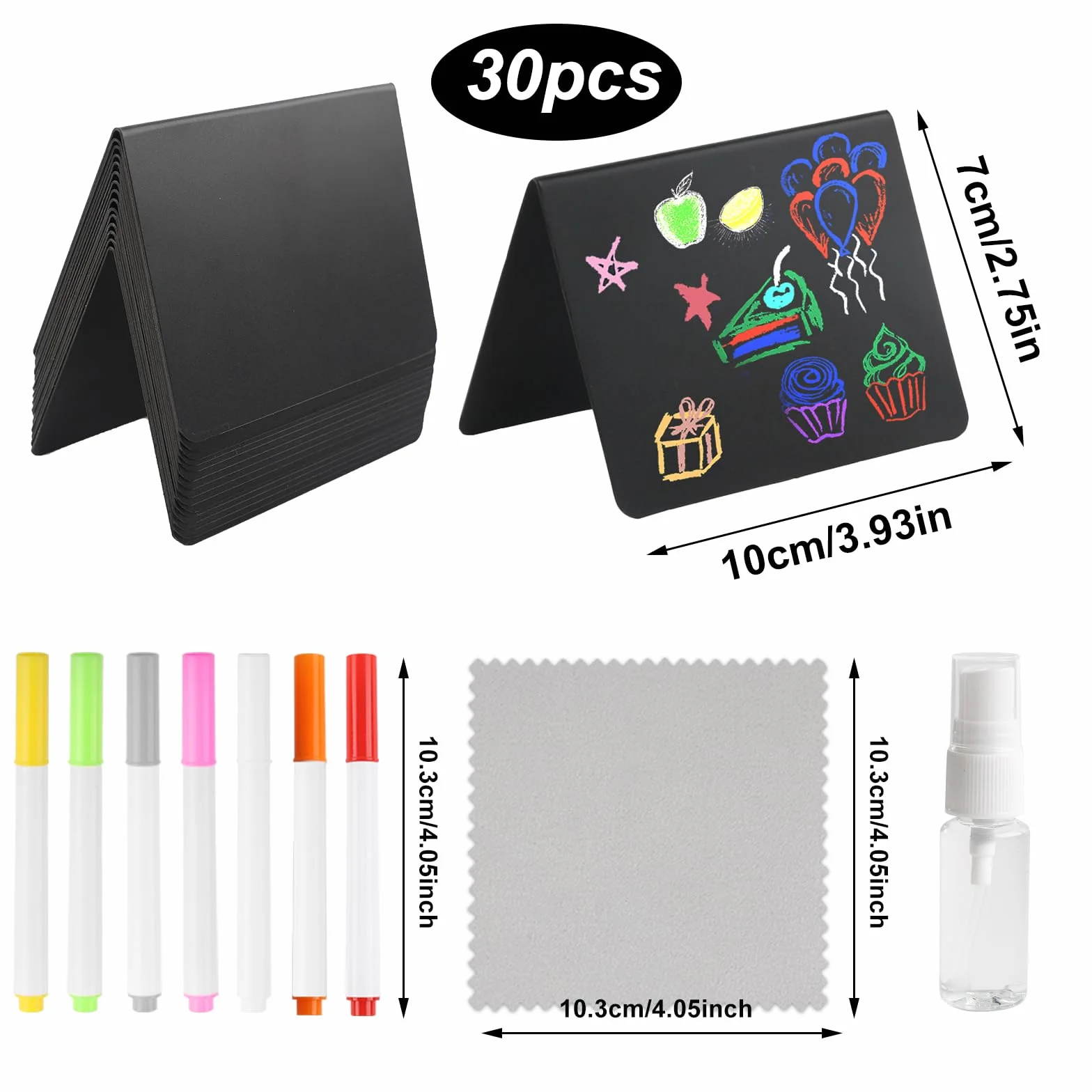 Mini tablica do pisania kredą, zestaw małych tabliczek do opisania, 10 x 7,5 cm, do postawienia w kształcie litery V, na stół z informacjami, bufetu, na wesele, imprezę, do piekarni