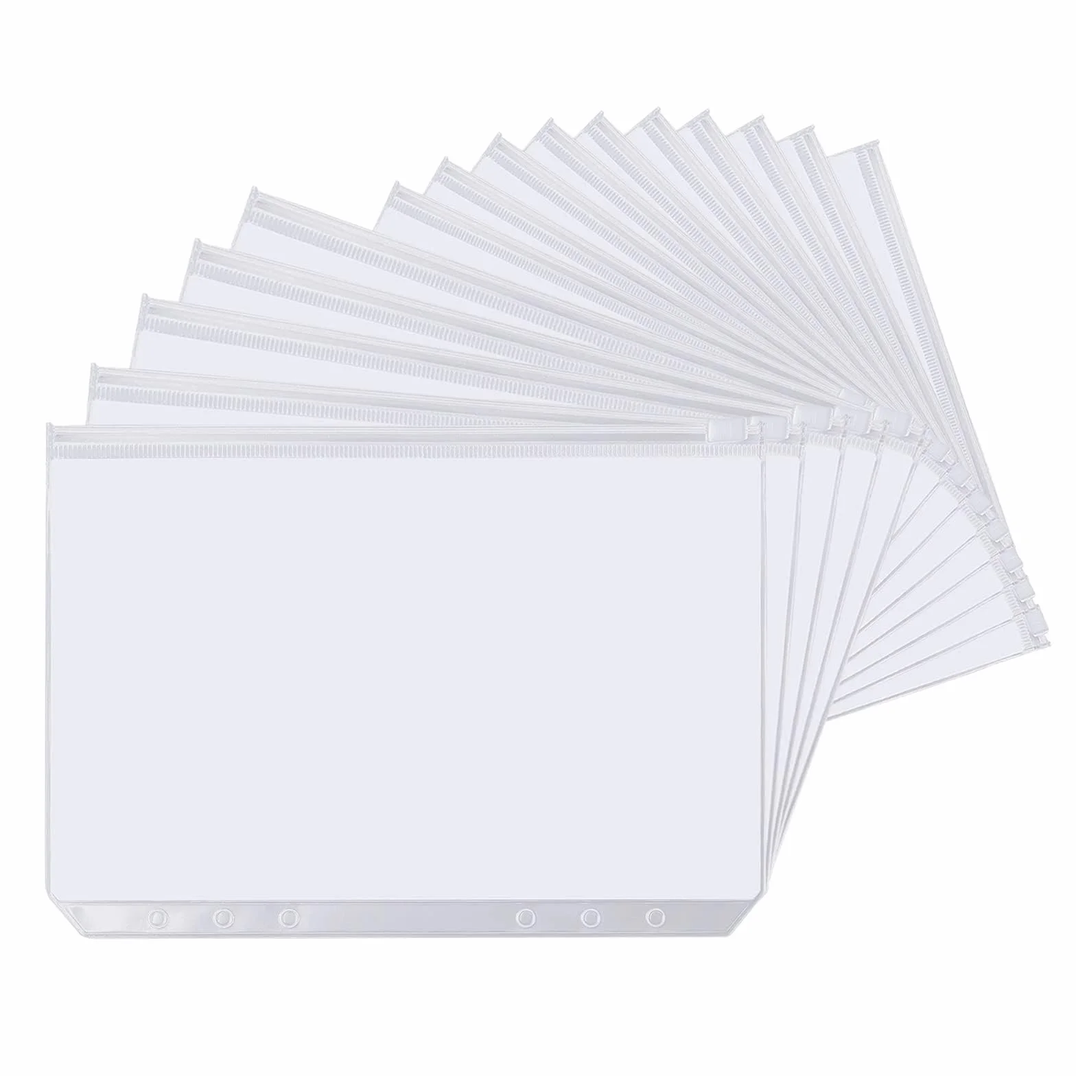 Kieszonki do segregatora z otworami A5, 20 szt. PVC kieszonki na dokumenty A5 do wpinania, wodoszczelne plastikowe kieszonki do segregatora budżetowego, 6-otworowe kieszonki do segregatora