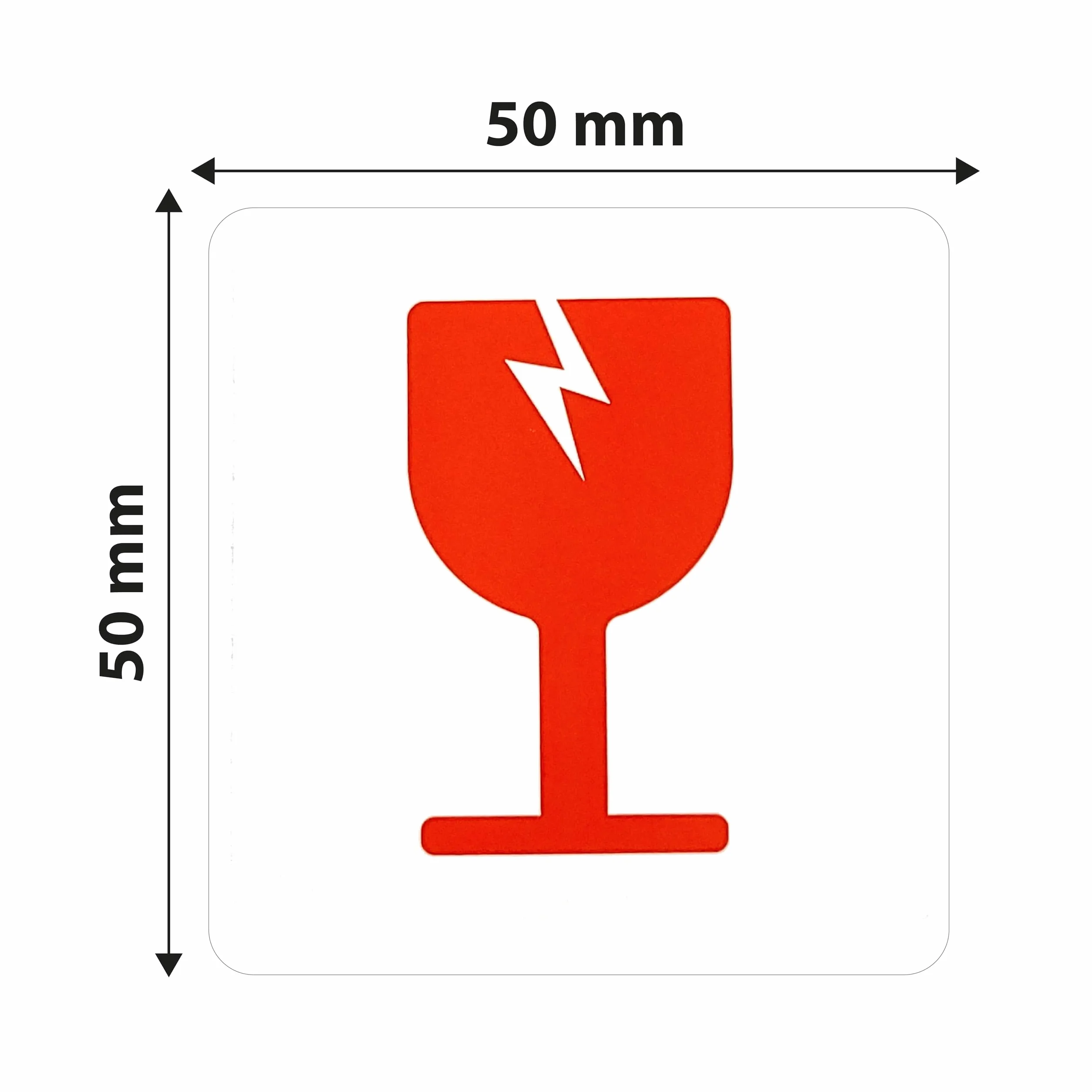 MD Labels Etykiety ostrzegawcze UWAGA SZKŁO 50x50 mm 500 szt czerwony kieliszek FRAGILE