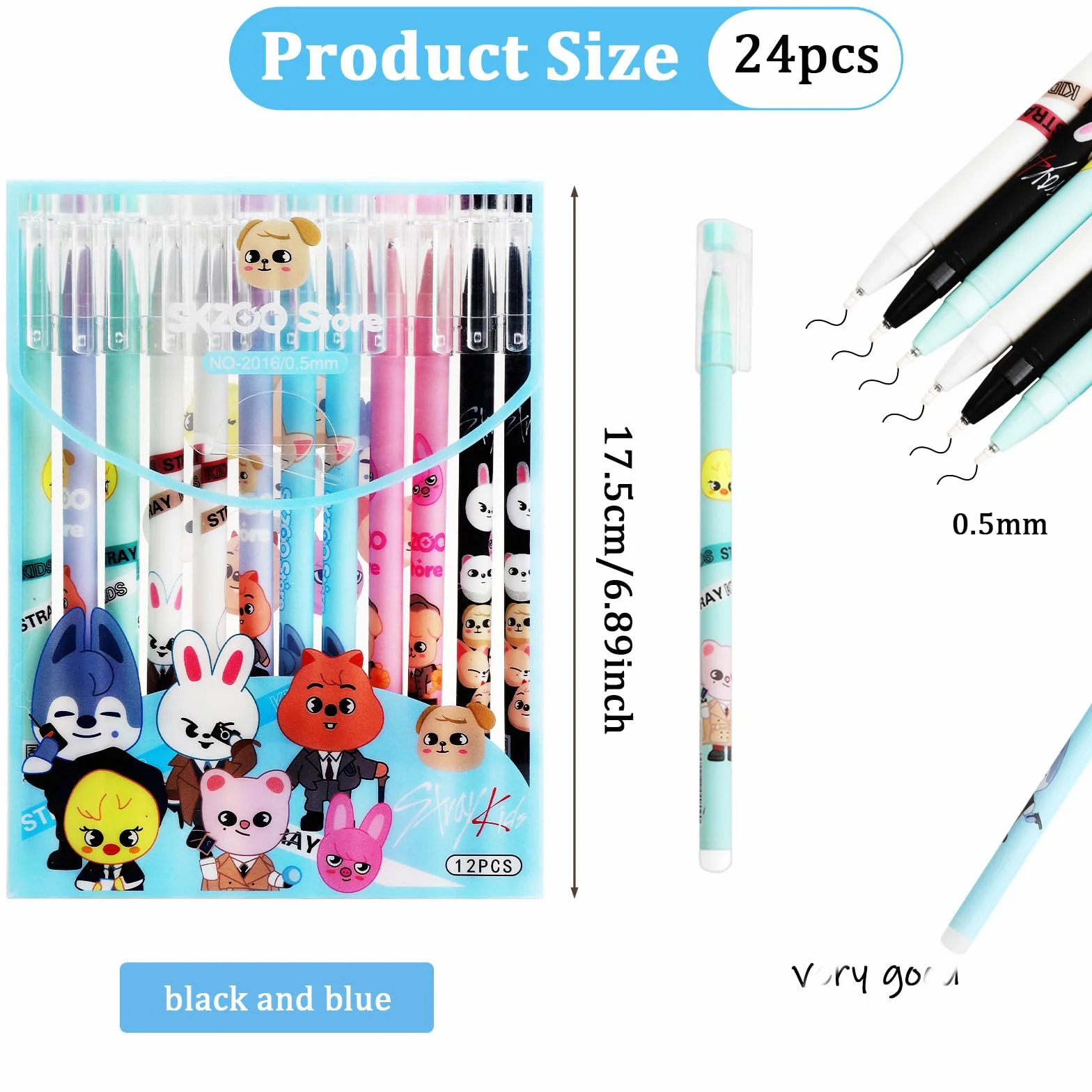 VOSSOT Stray Kids Merch Stray Kids zestaw 24 długopisów, 6 różnych wzorów Skzoo, prezenty Kpop Merch idealne dla fanów Kpop, długopisy żelowe, długopisy, długopisy kulkowe