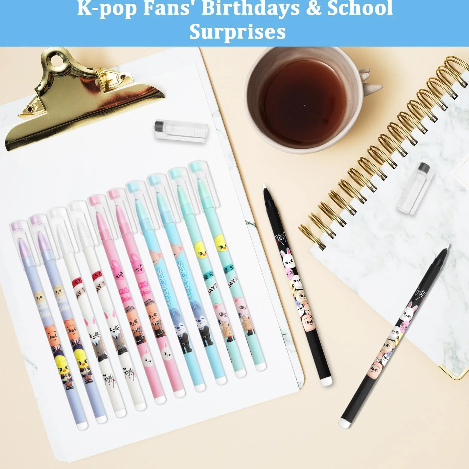 VOSSOT Stray Kids Merch Stray Kids zestaw 24 długopisów, 6 różnych wzorów Skzoo, prezenty Kpop Merch idealne dla fanów Kpop, długopisy żelowe, długopisy, długopisy kulkowe