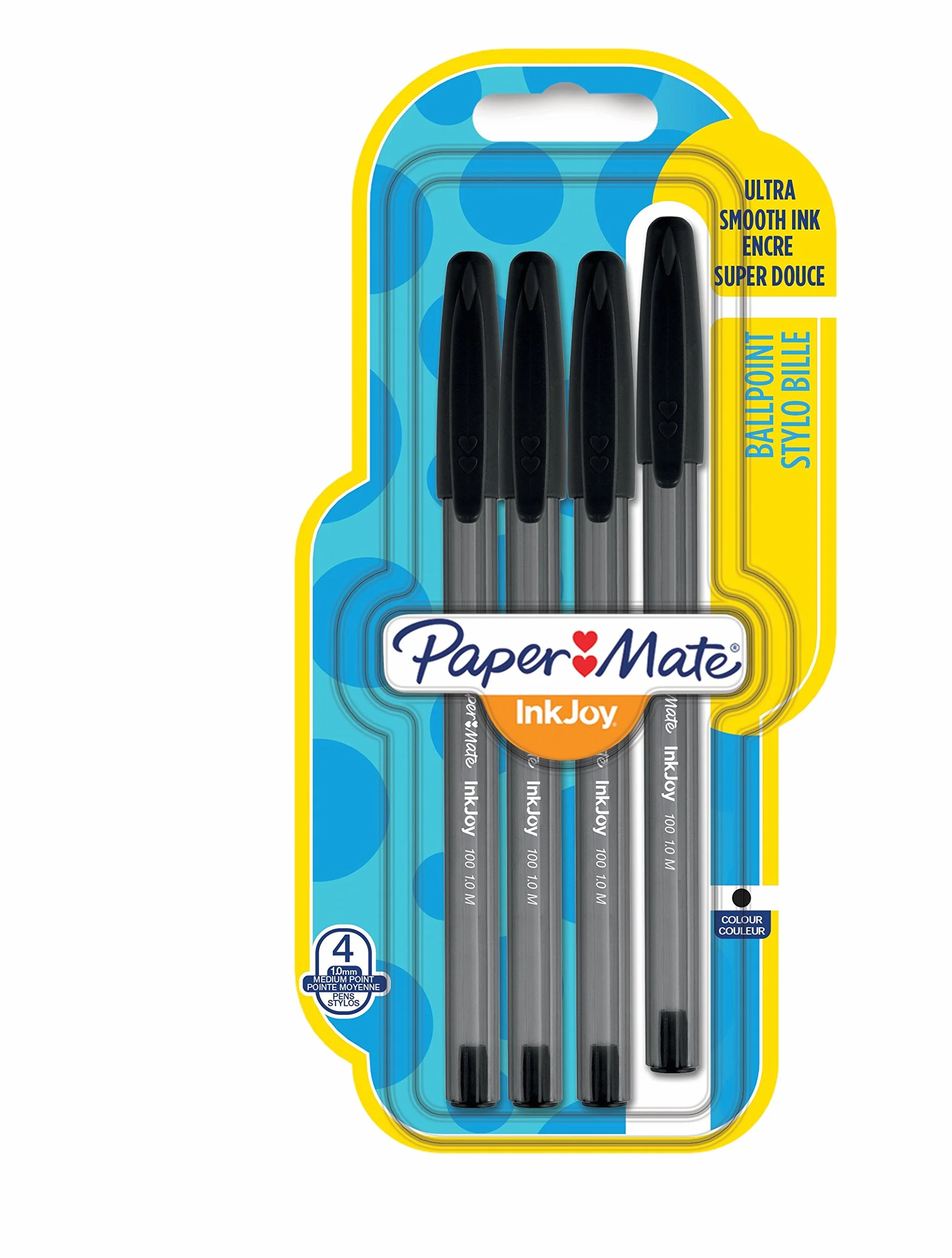 PaperMate InkJoy 100 CAP długopis kulkowy z końcówką 1,0 mm – czarny, 4 sztuki