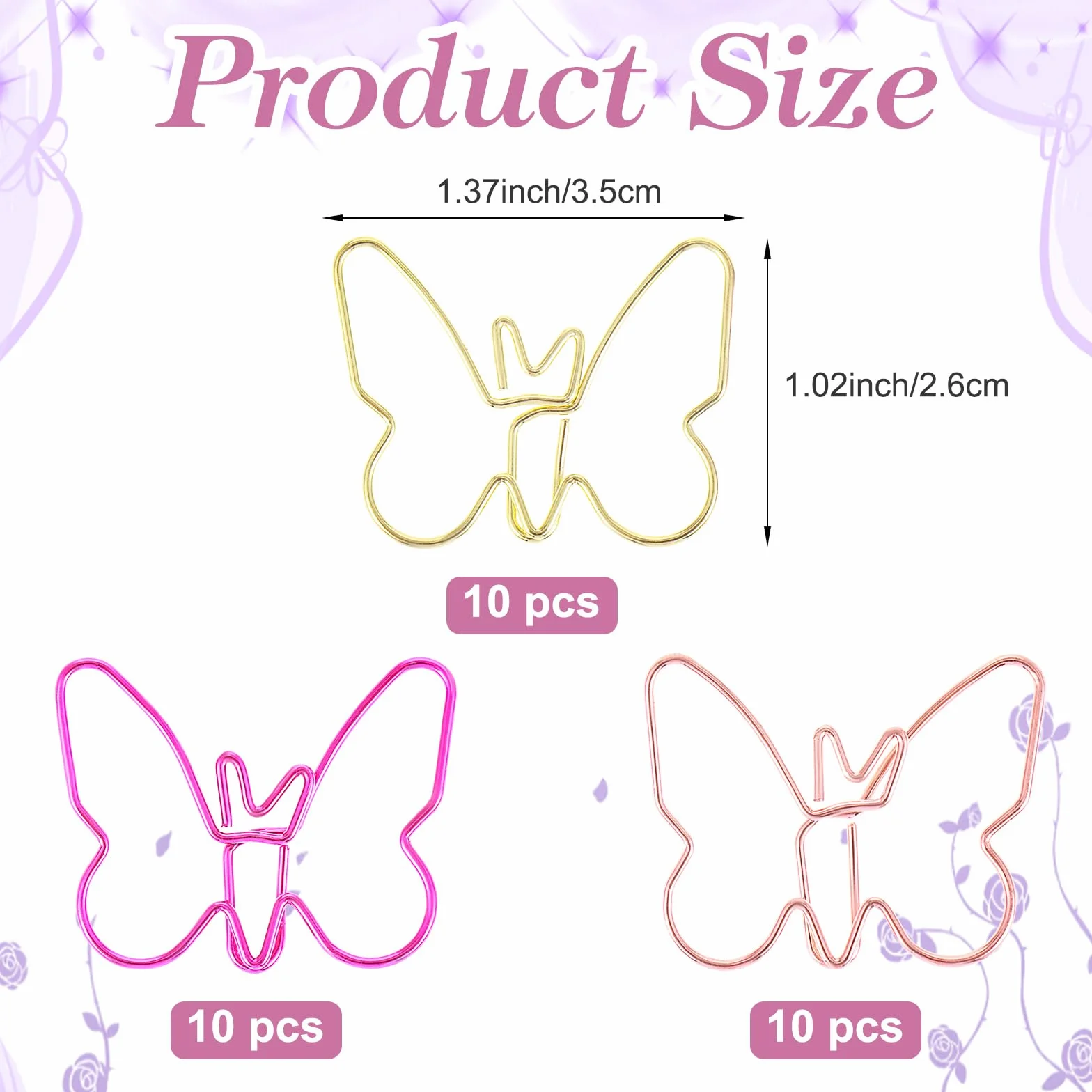 30 szt. uroczych spinaczy do papieru w kształcie motyla, różowe złoto, żółte złoto i różowy, 1,37 x 2,6 cm, zabawne urocze spinacze do papieru, do szkoły, materiały biurowe, dekoracja na przyjęcie