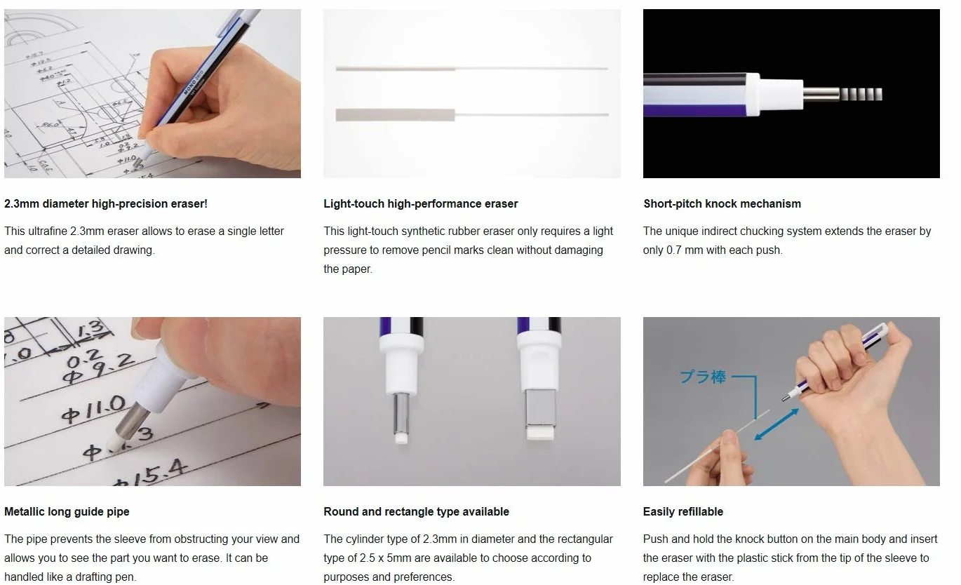 Tombow Wkład do gumki Mono Zero – 2,3 mm – prostokąt