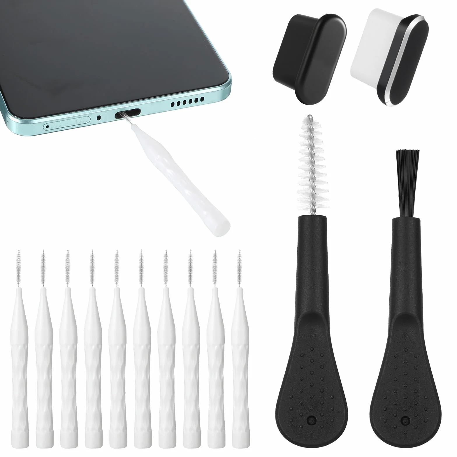 Zestaw 16 szt. szczotek do czyszczenia USB C do telefonu, głośnika, słuchawek, laptopa (biały)