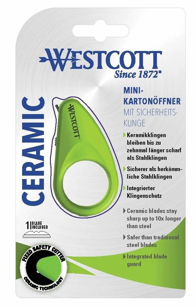 Westcott mini ceramiczny otwieracz do skrzynek z ostrzami zabezpieczającymi zielony