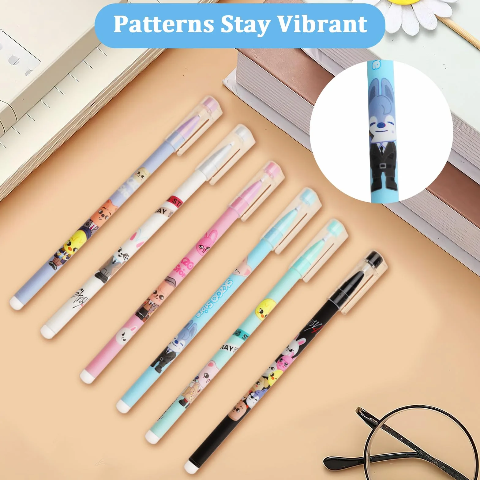 VOSSOT Stray Kids Merch Stray Kids zestaw 24 długopisów, 6 różnych wzorów Skzoo, prezenty Kpop Merch idealne dla fanów Kpop, długopisy żelowe, długopisy, długopisy kulkowe