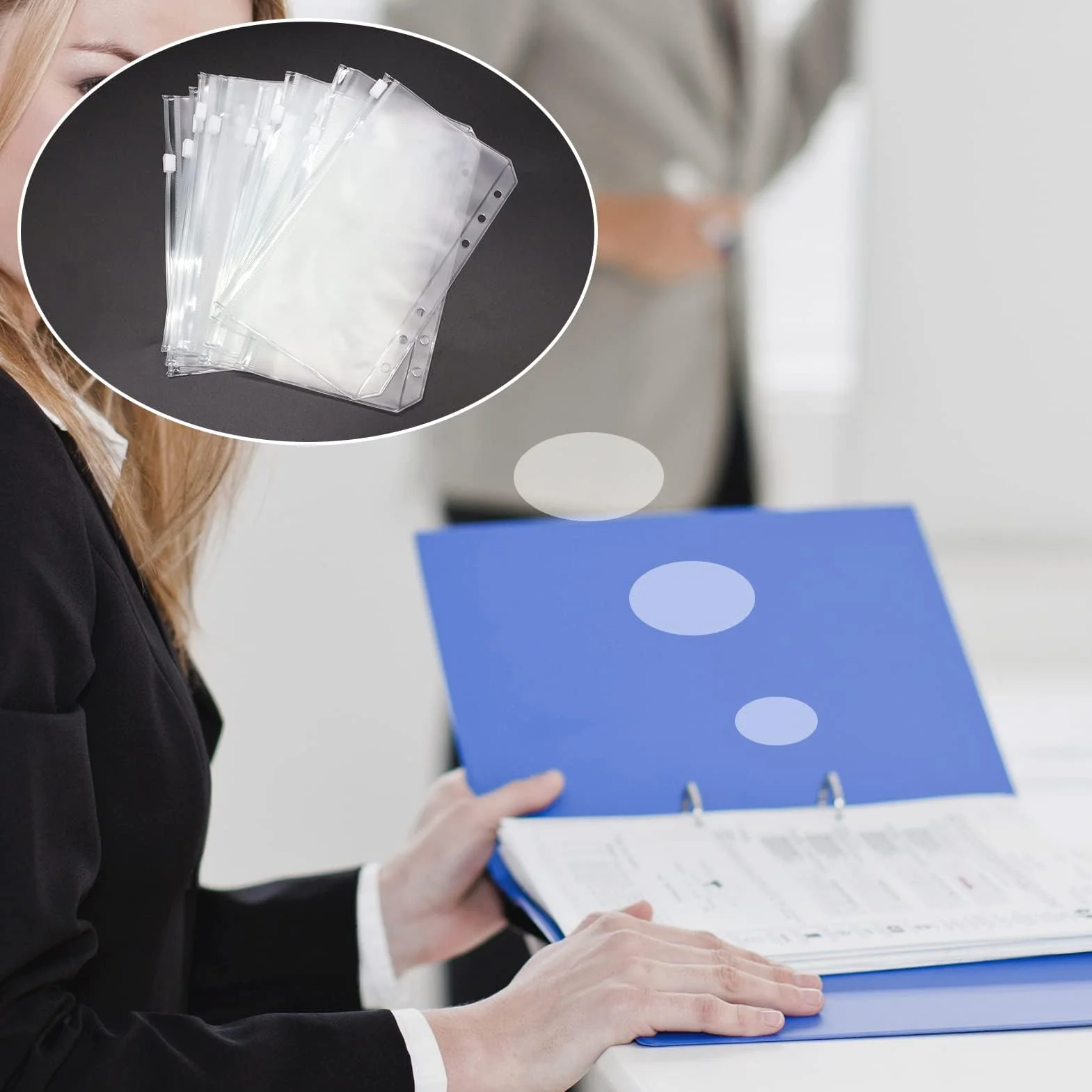 Kieszonki do segregatora z otworami A5, 20 szt. PVC kieszonki na dokumenty A5 do wpinania, wodoszczelne plastikowe kieszonki do segregatora budżetowego, 6-otworowe kieszonki do segregatora