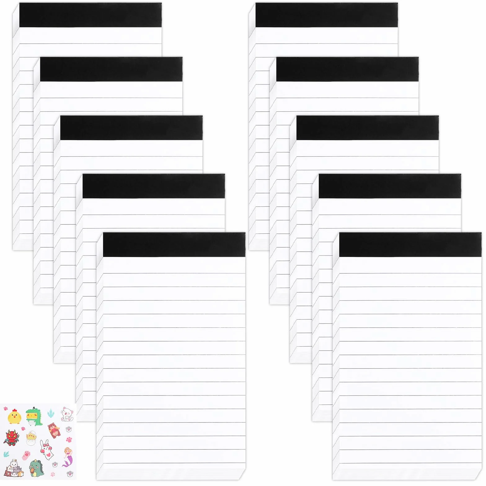 10 sztuk małych notatników A7, blok do pisania w linie i jedna naklejka, 30 arkuszy na notatnik, mini notesy, blok do odrywania, notatki do nauki, biura, gospodarstwa domowego, szkoły