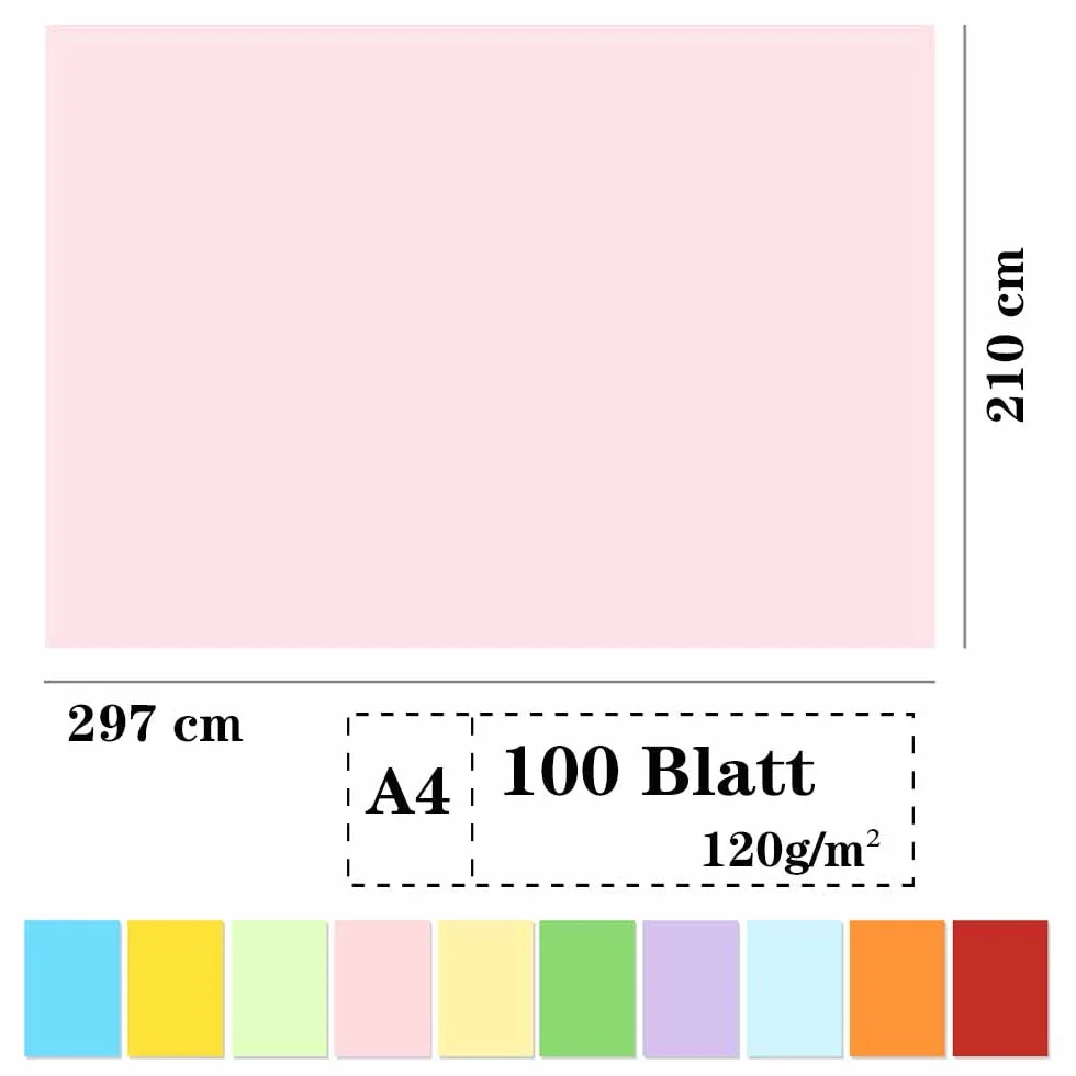 Kolorowy papier do kopiowania A4, 100 arkuszy kolorowego papieru do drukarek, zacięcie papieru A4, kolorowy papier, do majsterkowania, kartek okolicznościowych i obrazów
