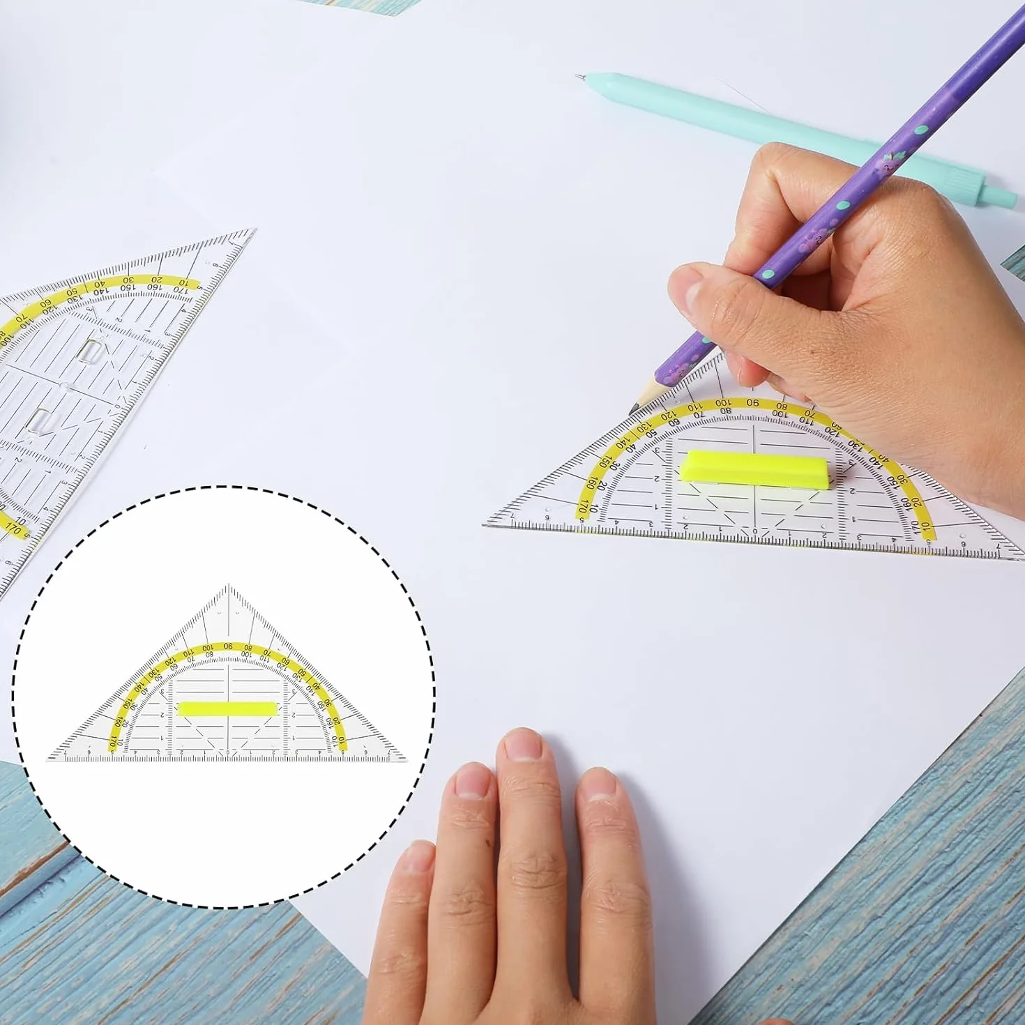 3 sztuki ekierki z uchwytem, 1x22,5 cm duża i 2x15,7 cm mała, wielofunkcyjna ekierka z kątomierzem, dla studentów, biuro, projektantów, profesjonalne rysunki, malarstwo