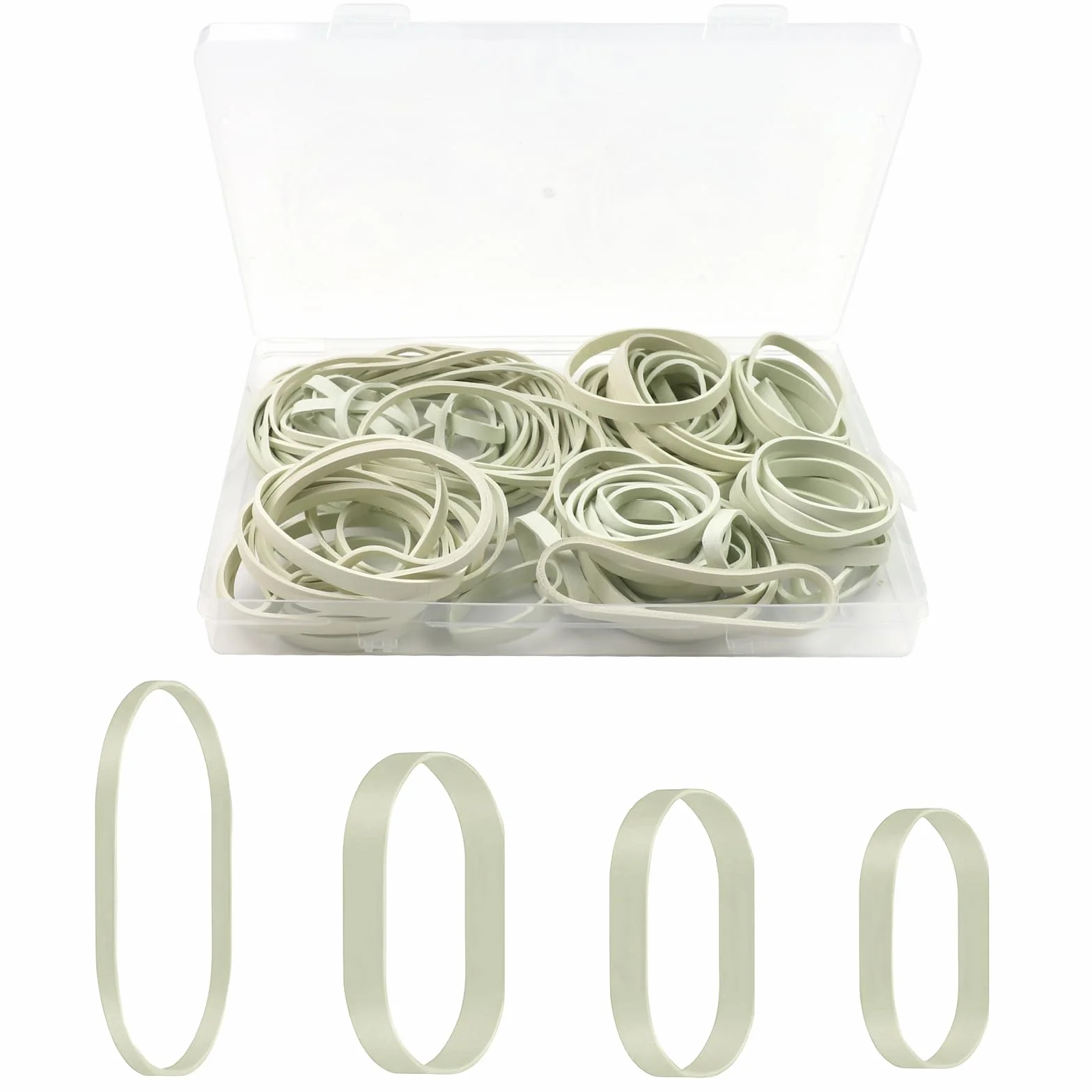 100 sztuk mocnych gumek gumowych, szerokie, 4 rozmiary, taktycznych taśm gumowych z pudełkiem, do użytku domowego, wielokrotnego użytku, do domu, szkoły, biura i przemysłu (5/6/8/12 cm)