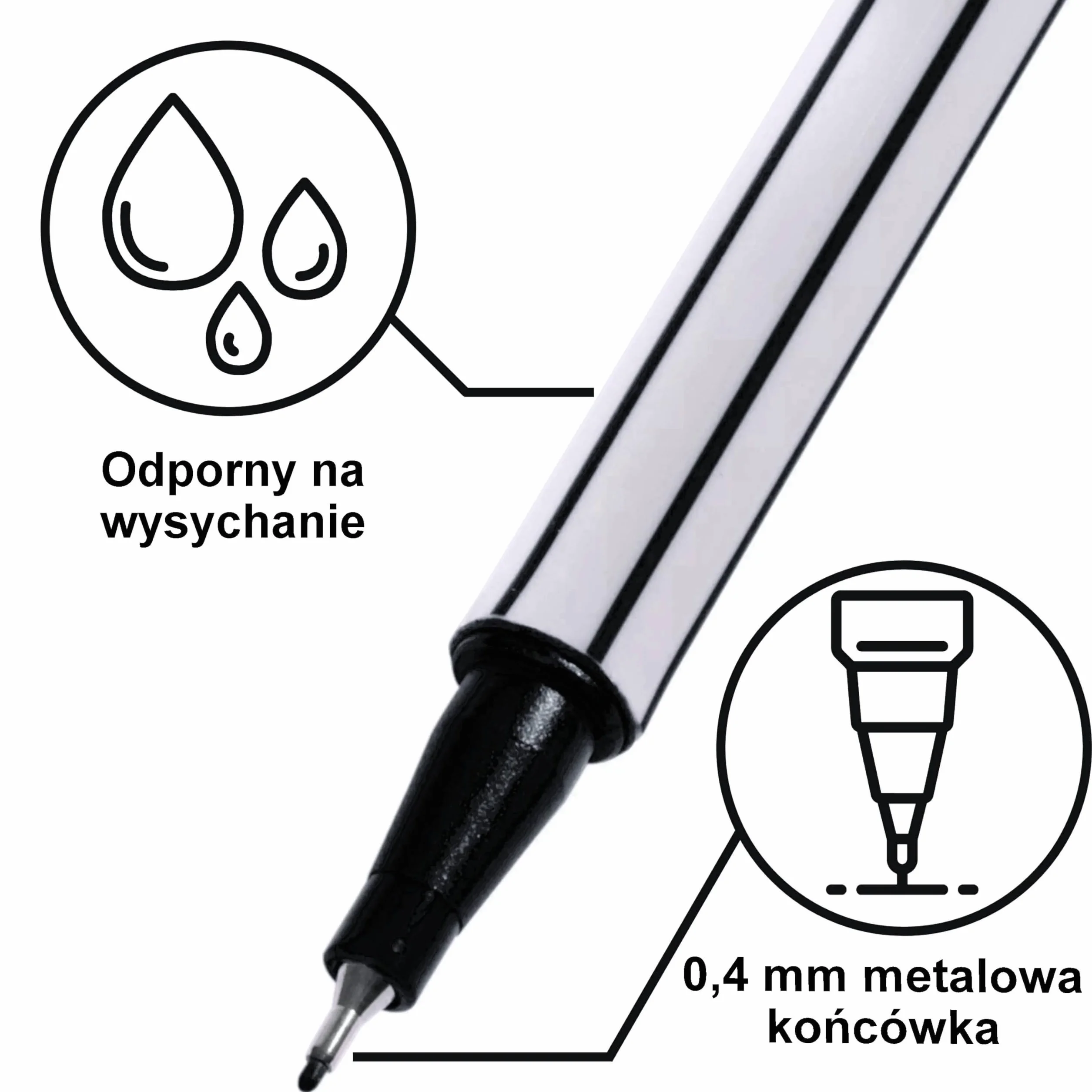 Zestaw 10 czarnych cienkopisów 0,4 mm – do precyzyjnego pisania, rysowania i kolorowania – do biura i szkoły – Fineliner, Pisaki, Czarny cienkopis