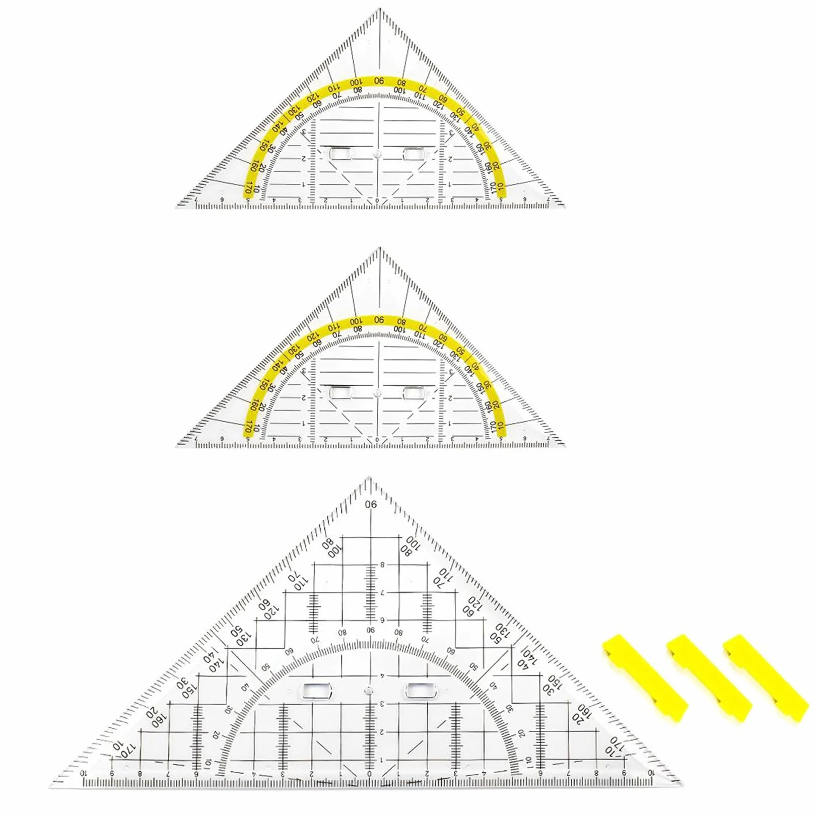 3 sztuki ekierki z uchwytem, 1x22,5 cm duża i 2x15,7 cm mała, wielofunkcyjna ekierka z kątomierzem, dla studentów, biuro, projektantów, profesjonalne rysunki, malarstwo