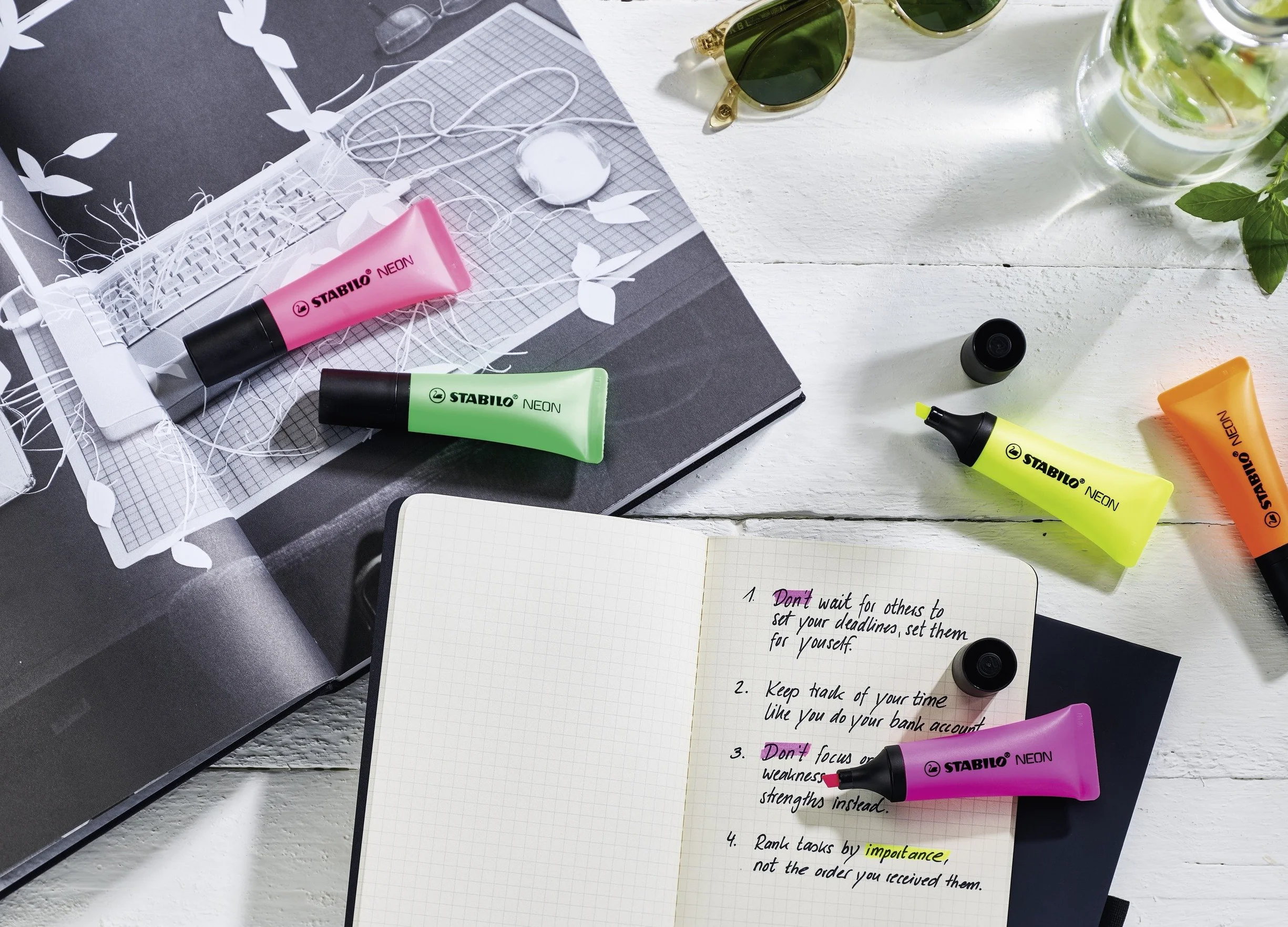 Zakreślacz - STABILO NEON siatka 5 szt. - kolory: żółty, zielony, pomarańczowy, różowy, magenta