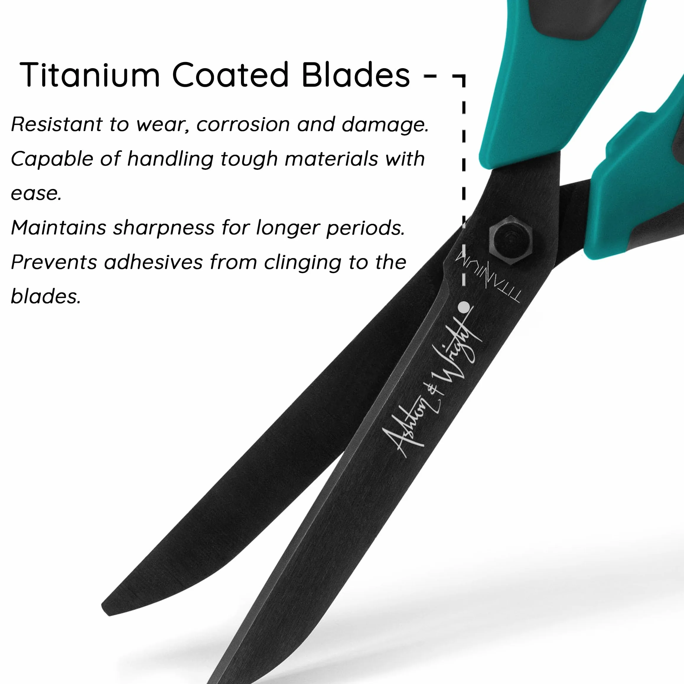 Ashton and Wright Titanium HD - Wytrzymałe nożyczki do biura, domu, kuchni i rzemiosła - 210 mm / 8 cali - ostrza pokryte tytanem (turkusowe, praworęczne)