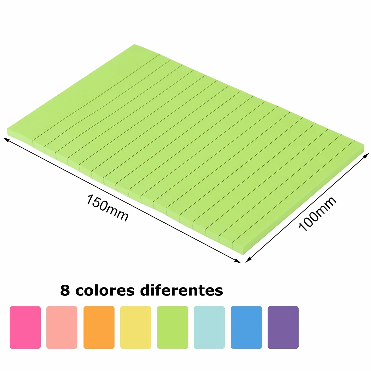 ZCZN Karteczki samoprzylepne 8 bloków x 40 kartek, 100 x 150 mm w 8 neonowych kolorach