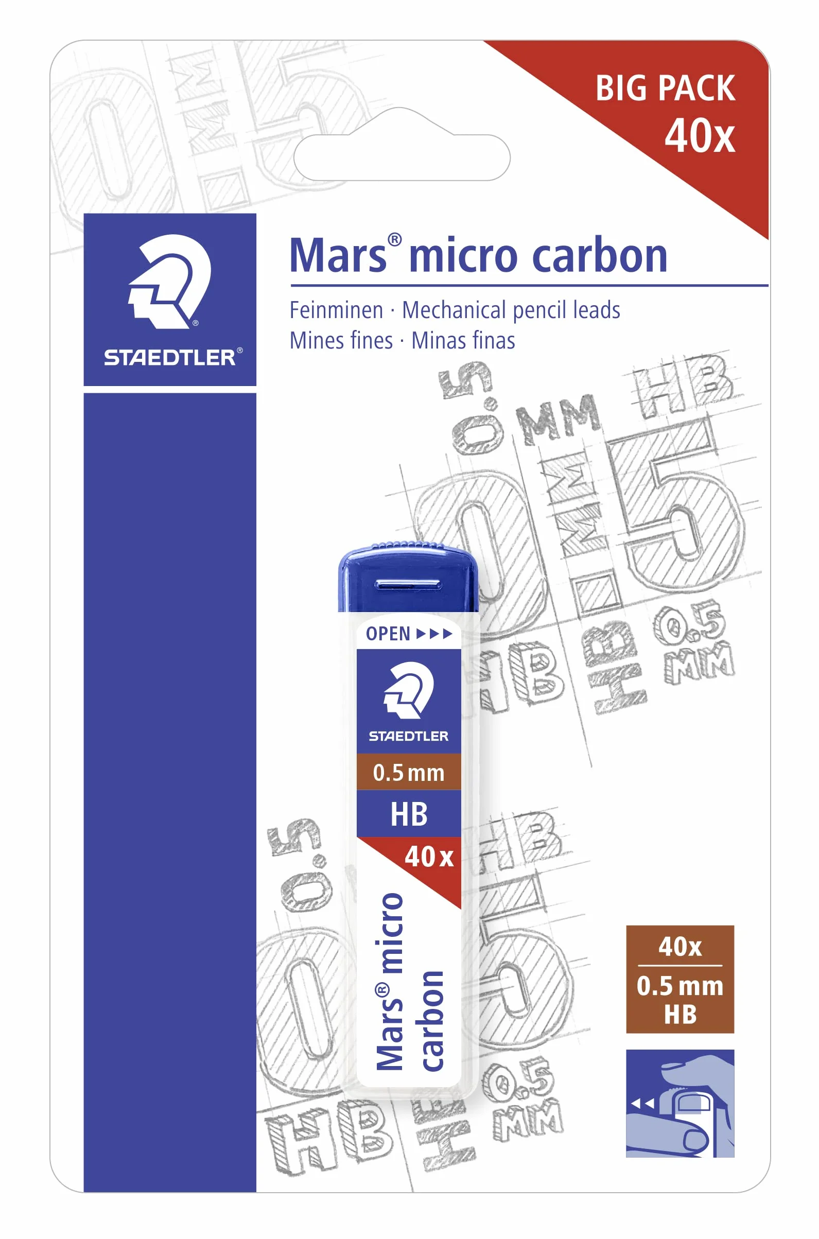Staedtler 25505HBBKD Mars Micro cienkie wkłady o średnicy 0,5 mm, HB soft, opakowanie blistrowe 1 sztuka