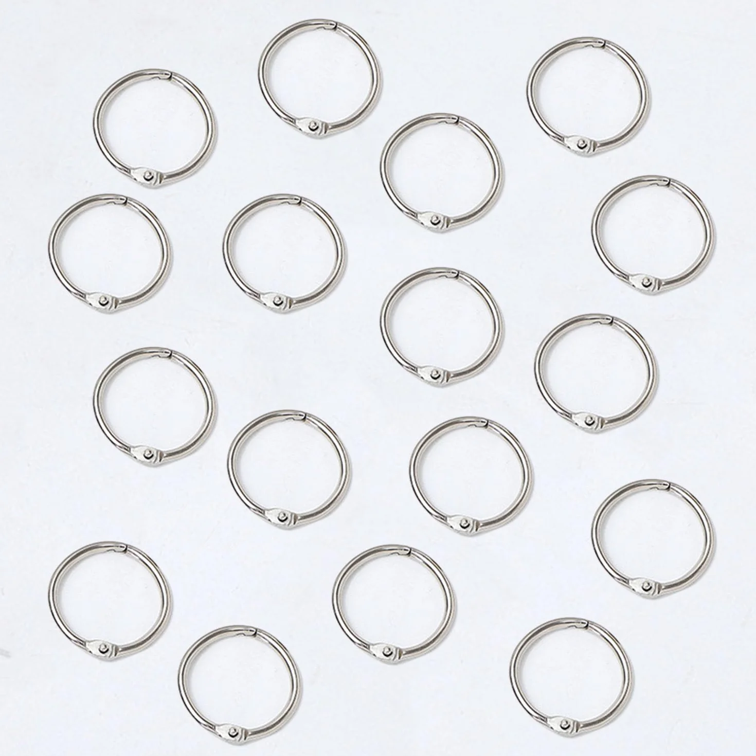 20 sztuk pierścionków do książek, obligatorów, 20 mm, metalowe pierścienie na karty, do scrapbookingu, albumu, notatnika, kart (srebrne)